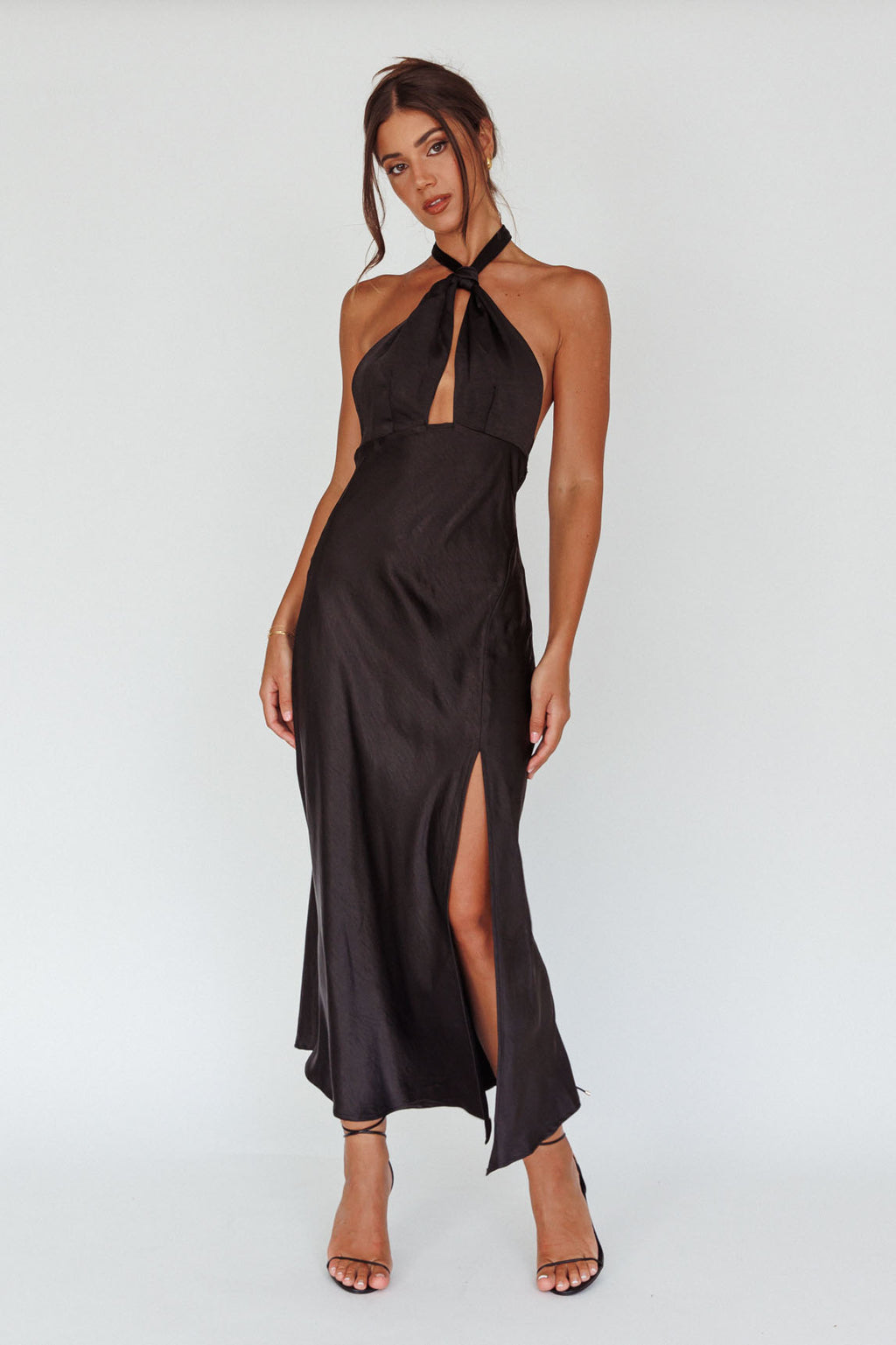 Te Amo Halterneck Open Back Midi Dress Black by Selfie Leslie Australia