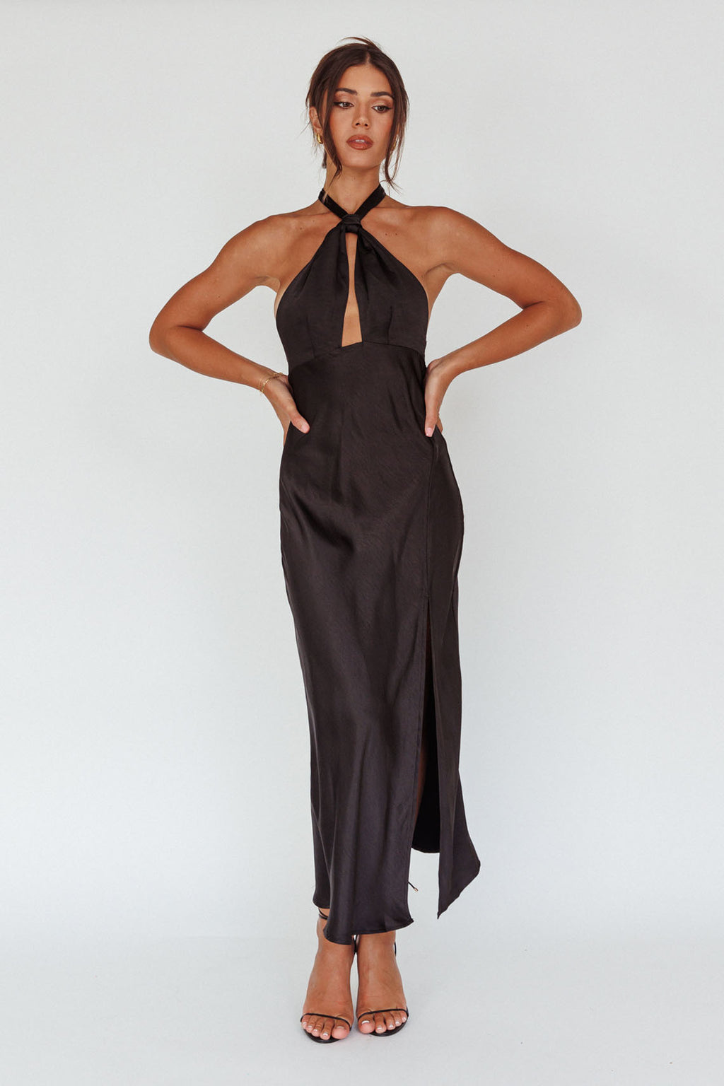 Te Amo Halterneck Open Back Midi Dress Black by Selfie Leslie Australia