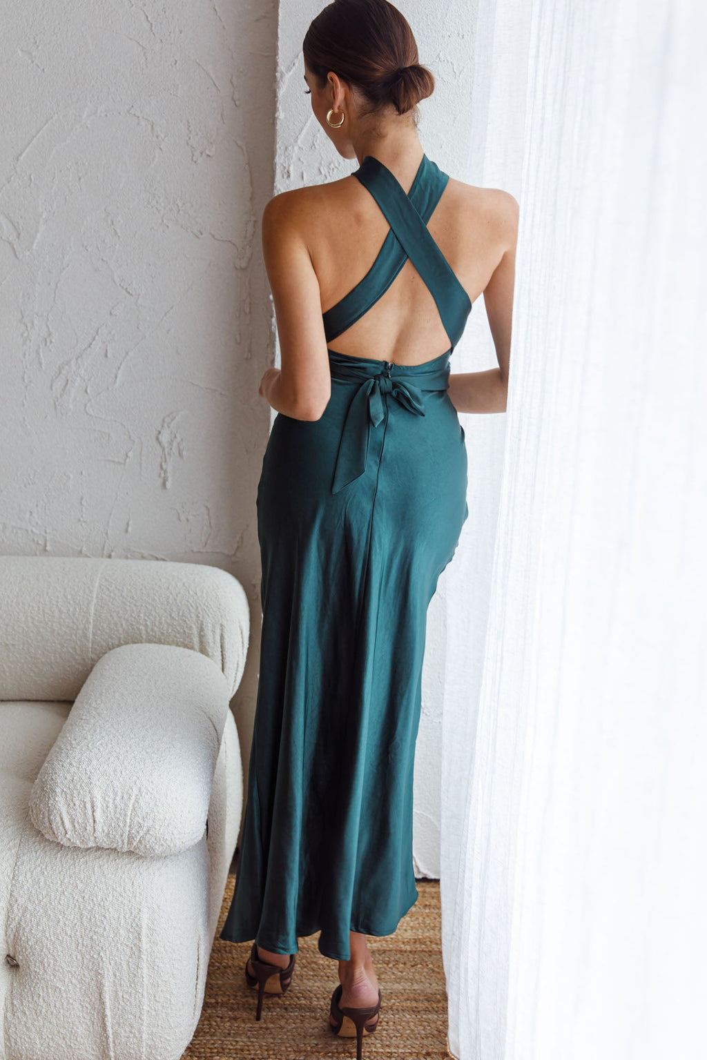 Te Amo Halterneck Open Back Midi Dress Forest Green by Selfie Leslie
