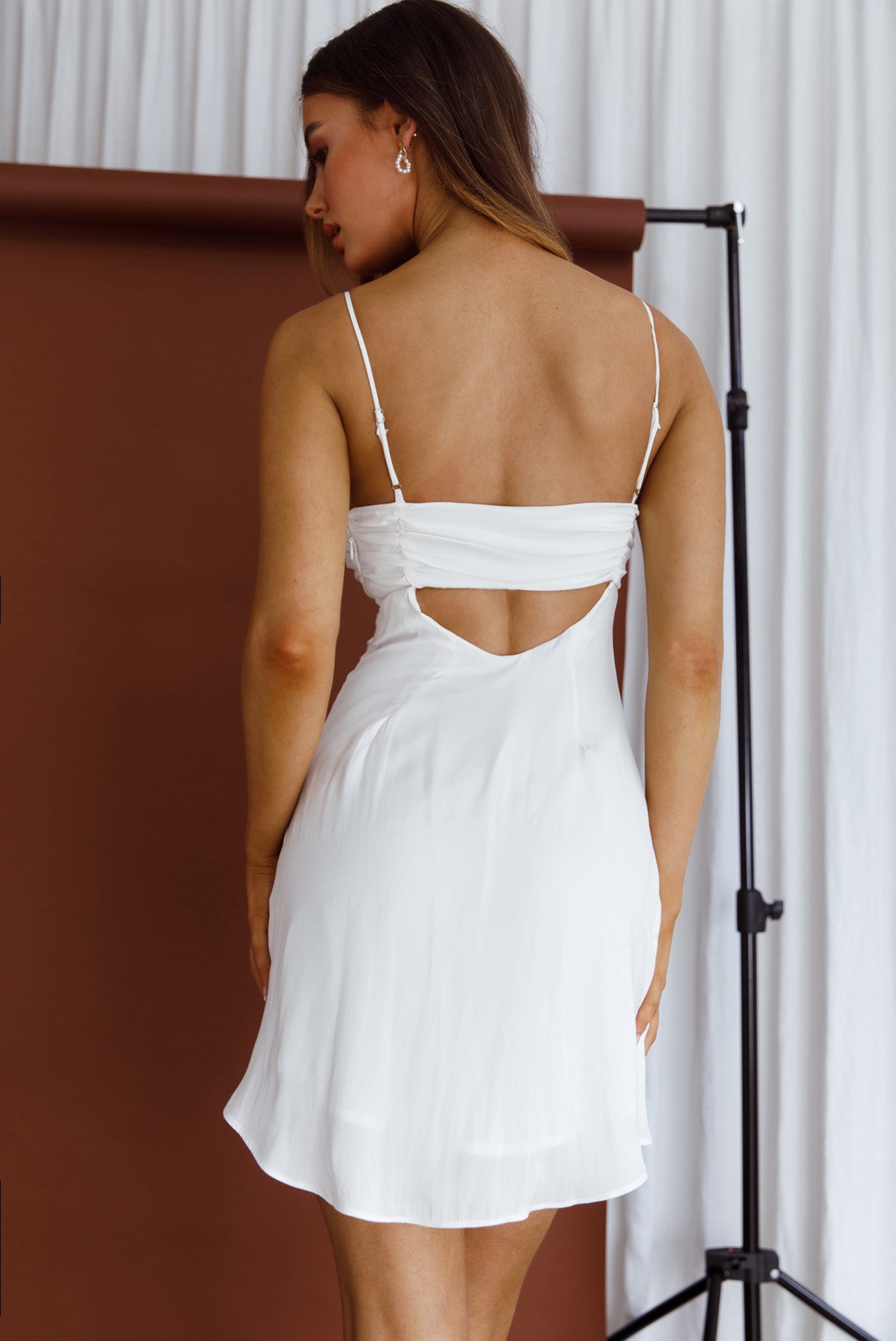 Aurelius Gathered Bust Cami Strap Mini Sundress Cream by Selfie Leslie