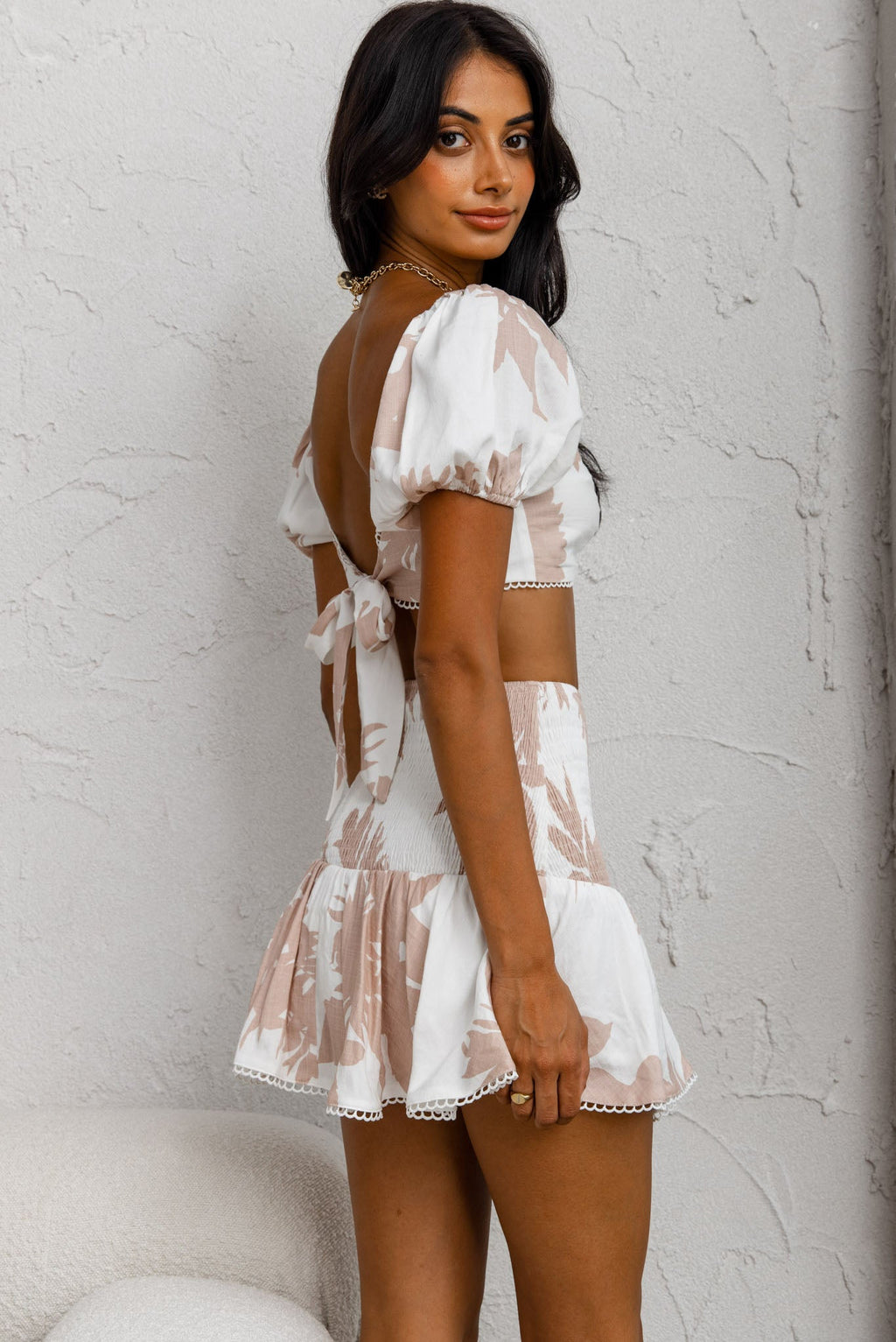 Escape With Me Shirred Mini Skirt Printed Blush by Selfie Leslie