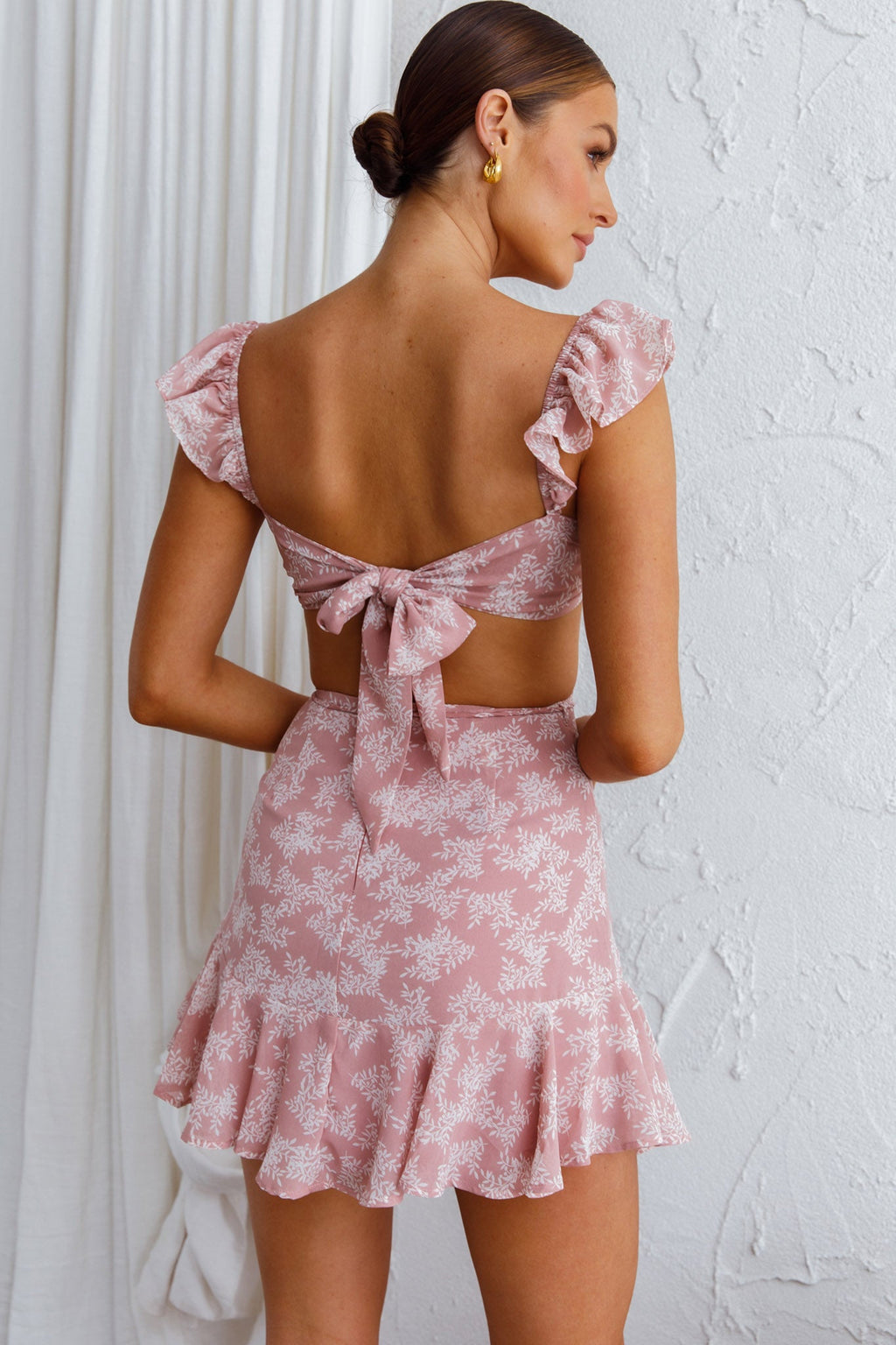 Barcelona Tied Back Mini Dress Floral Blush by Selfie Leslie