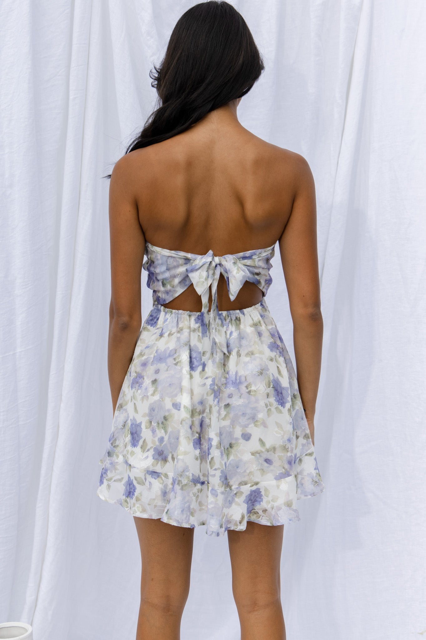 5 O'Clock Somewhere Shirred Bust Mini Dress Floral Blue by Selfie Leslie