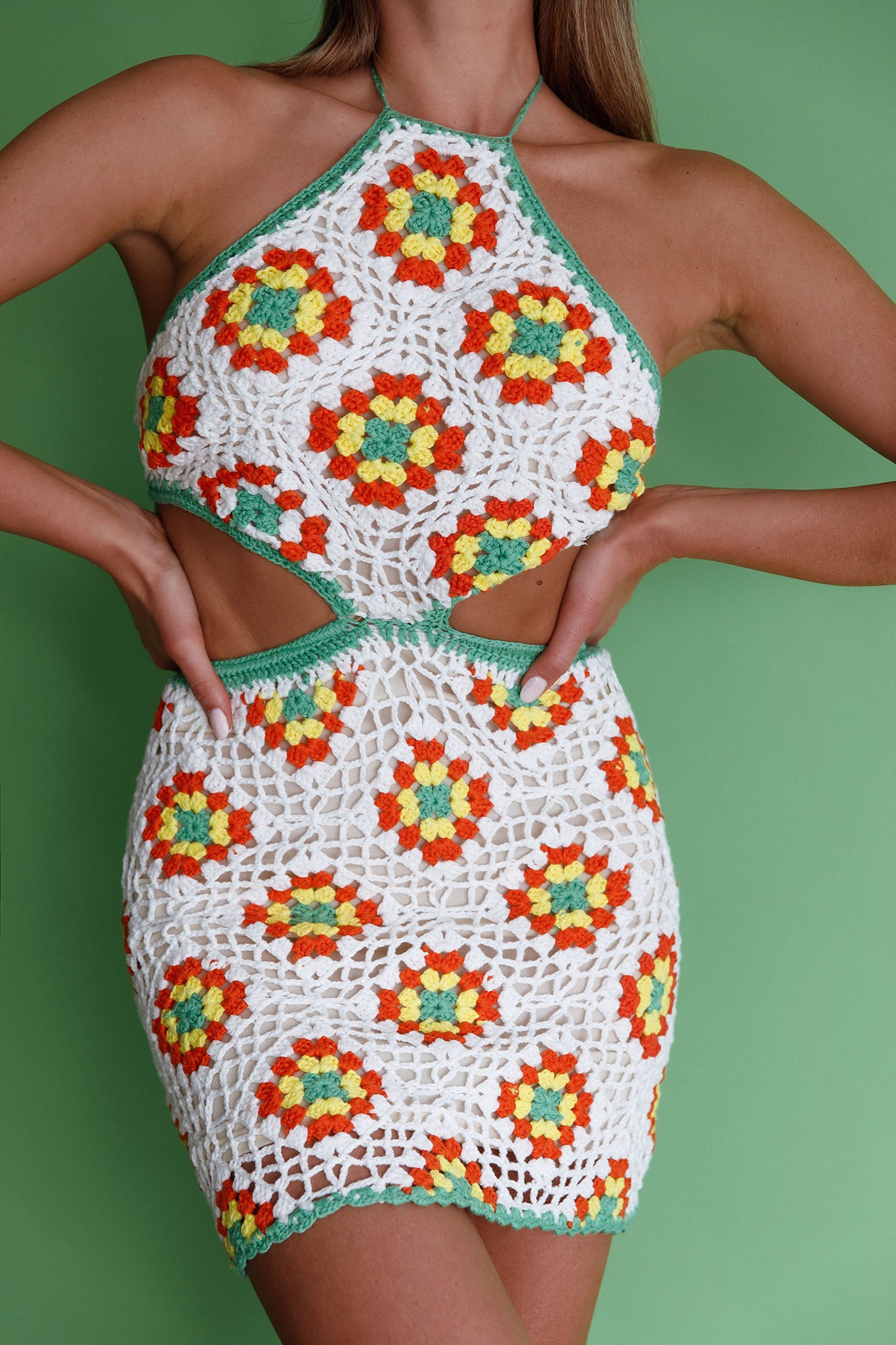 Summer Love Open Back Crochet Mini Dress Green by Selfie Leslie Australia