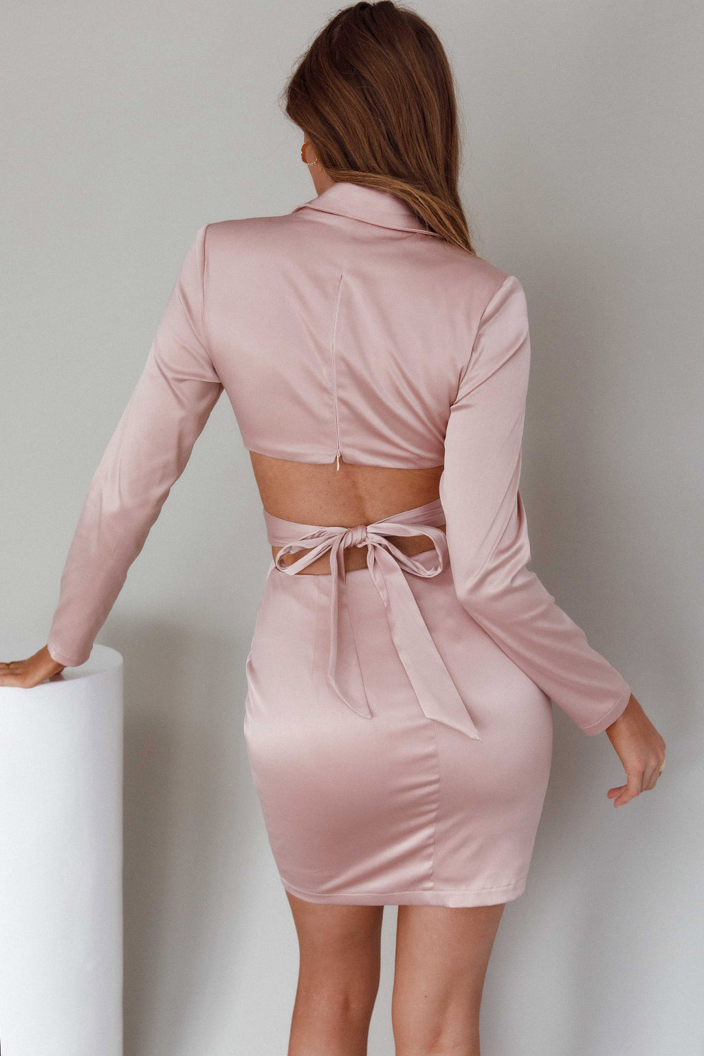 Antoinette Collared Long Sleeve Mini Dress Champagne by Selfie Leslie Australia