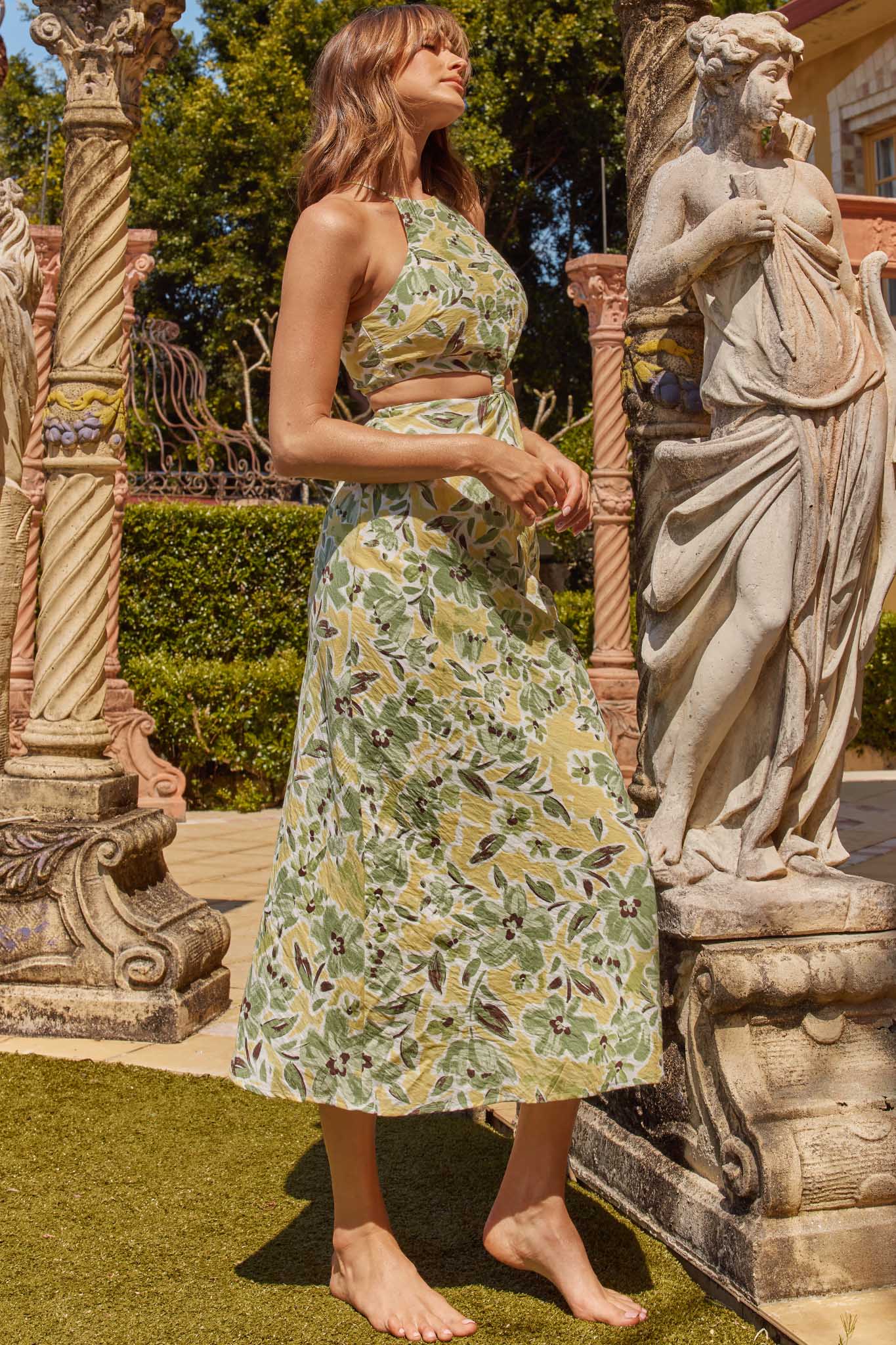 Utopia Cut-Out Waist Midi Dress Green/Yellow by Selfie Leslie Australia