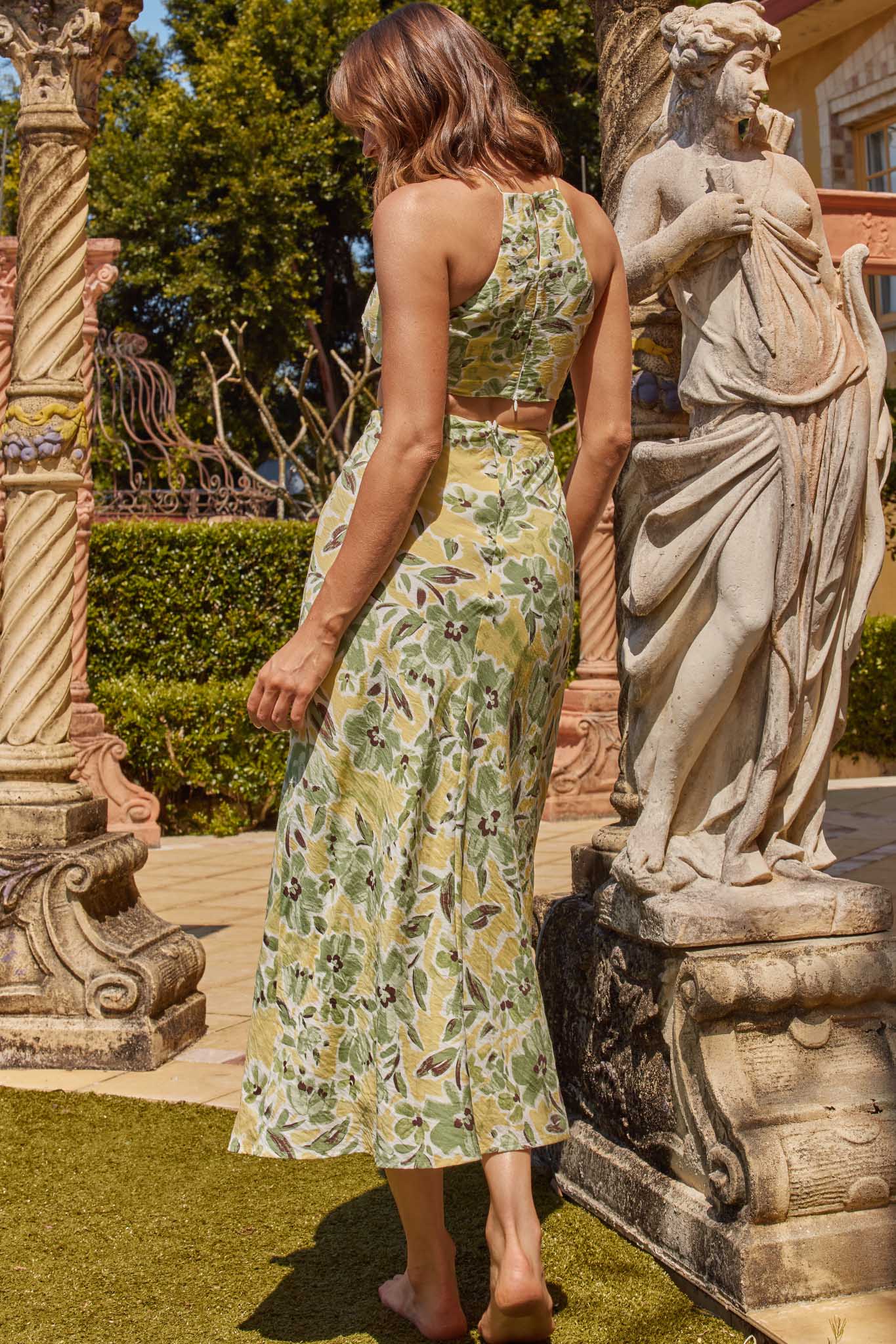Utopia Cut-Out Waist Midi Dress Green/Yellow by Selfie Leslie Australia