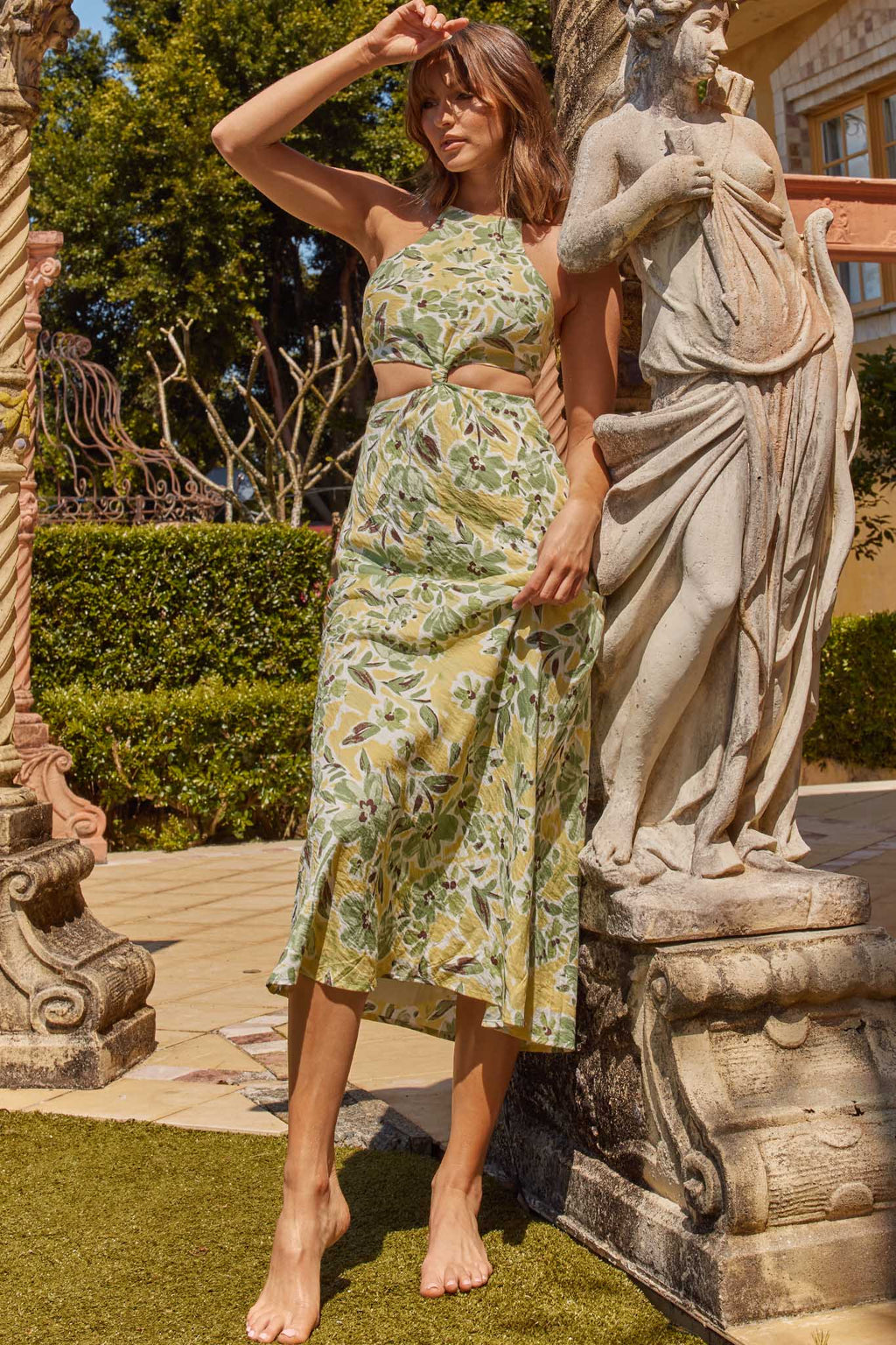 Utopia Cut-Out Waist Midi Dress Green/Yellow by Selfie Leslie Australia