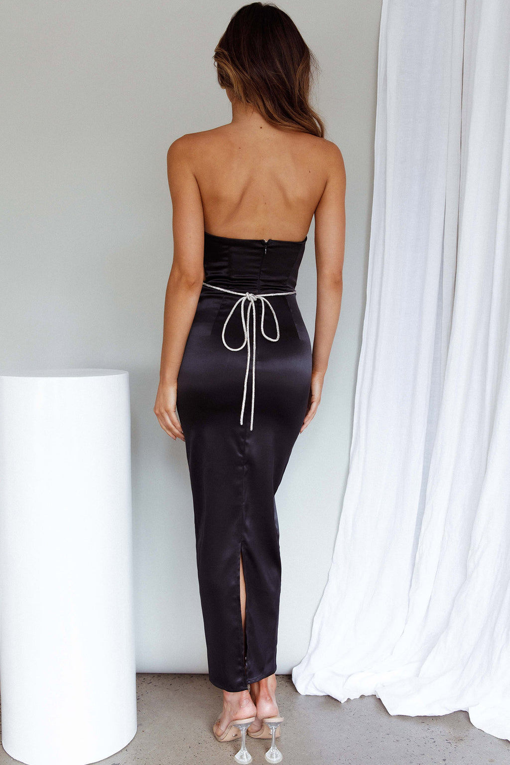 Nohemi Strapless Diamante Maxi Dress Black by Selfie Leslie Australia