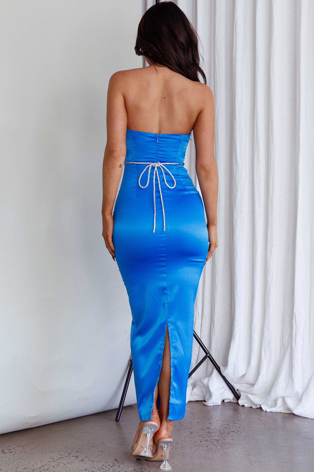 Nohemi Strapless Diamante Maxi Dress Blue by Selfie Leslie Australia