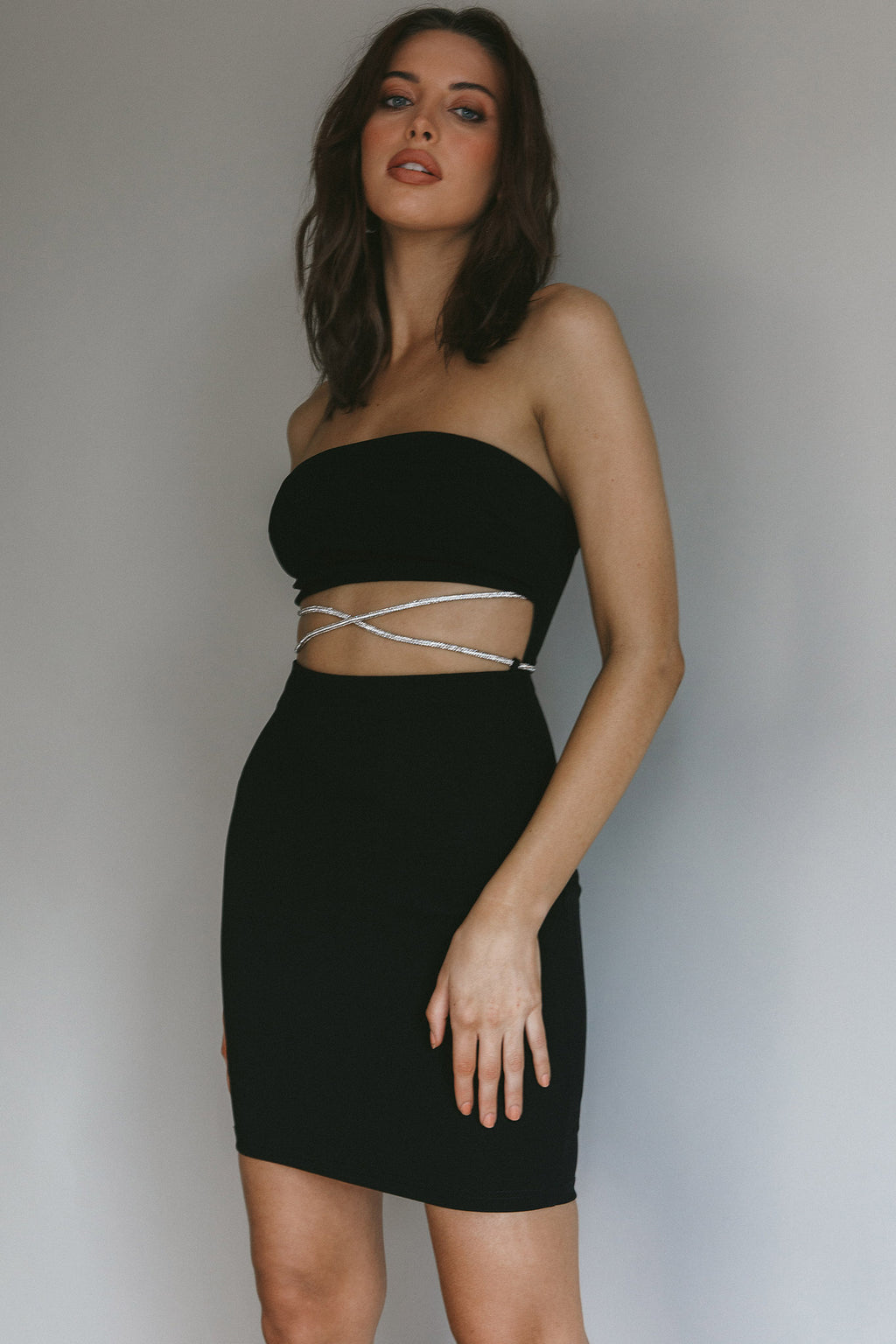 Nohemi Strapless Diamante Mini Dress Black by Selfie Leslie Australia