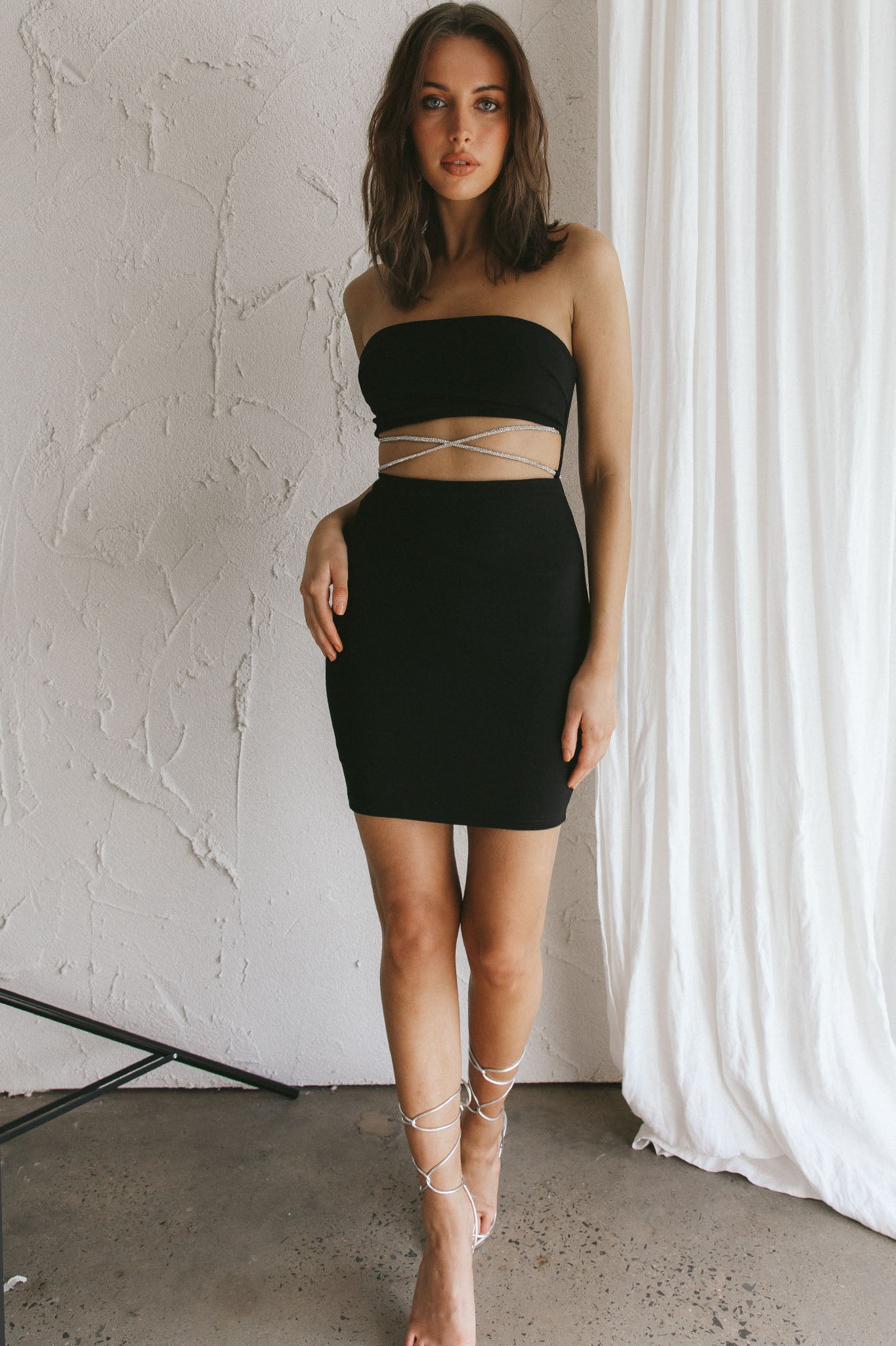 Nohemi Strapless Diamante Mini Dress Black by Selfie Leslie Australia