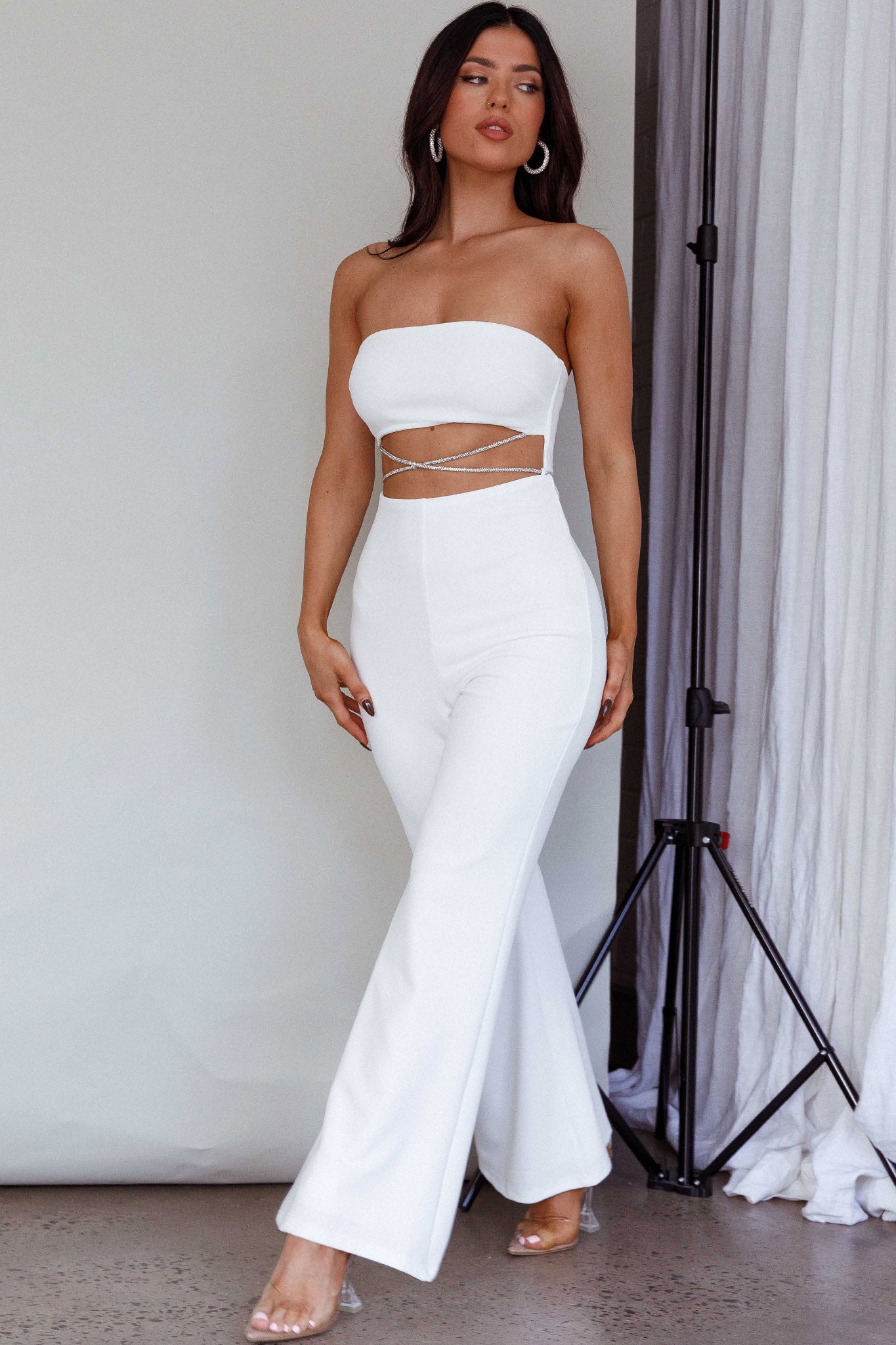Nohemi Strapless Diamante Jumpsuit White by Selfie Leslie Australia