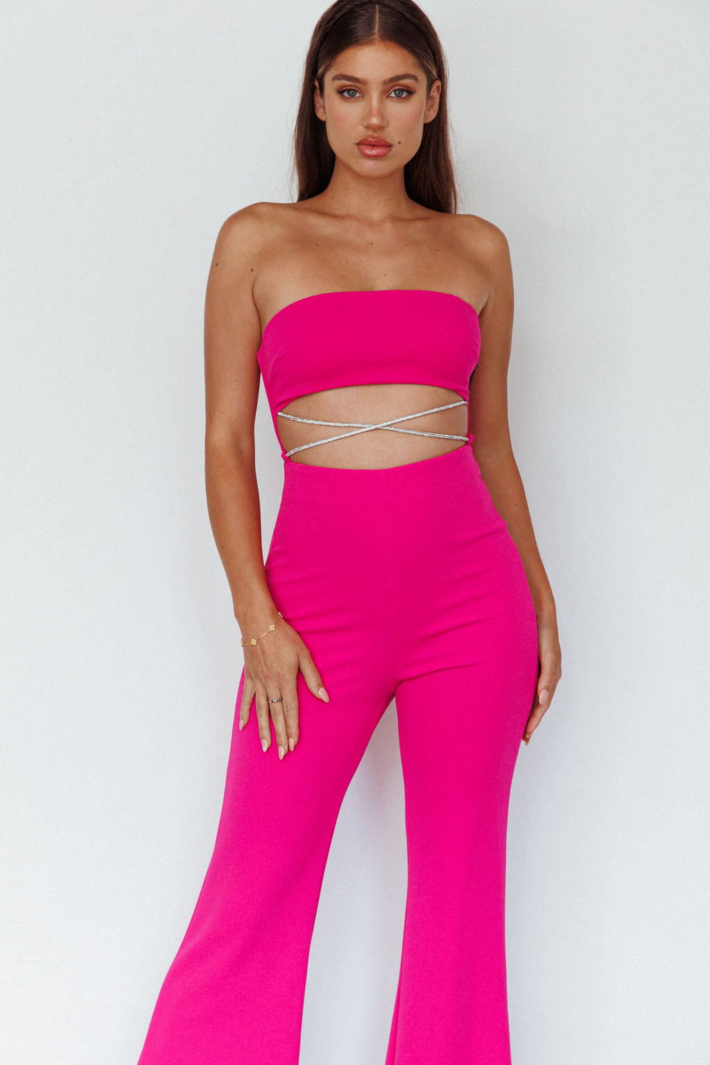 Nohemi Strapless Diamante Jumpsuit Fuchsia by Selfie Leslie Australia