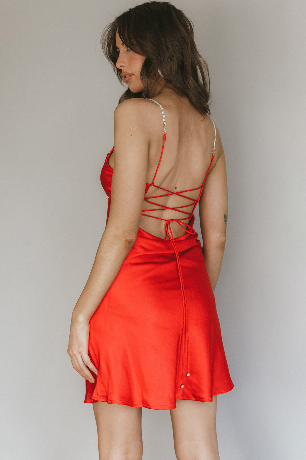 Romance Me Strappy Back Mini Dress Cherry by Selfie Leslie Australia