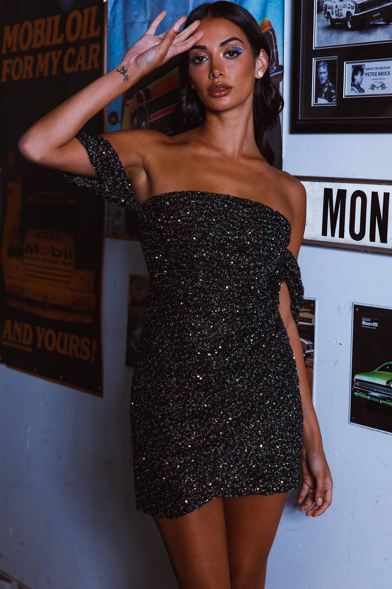 Night To Remember Off-Shoulder Sequin Dress Black by Selfie Leslie