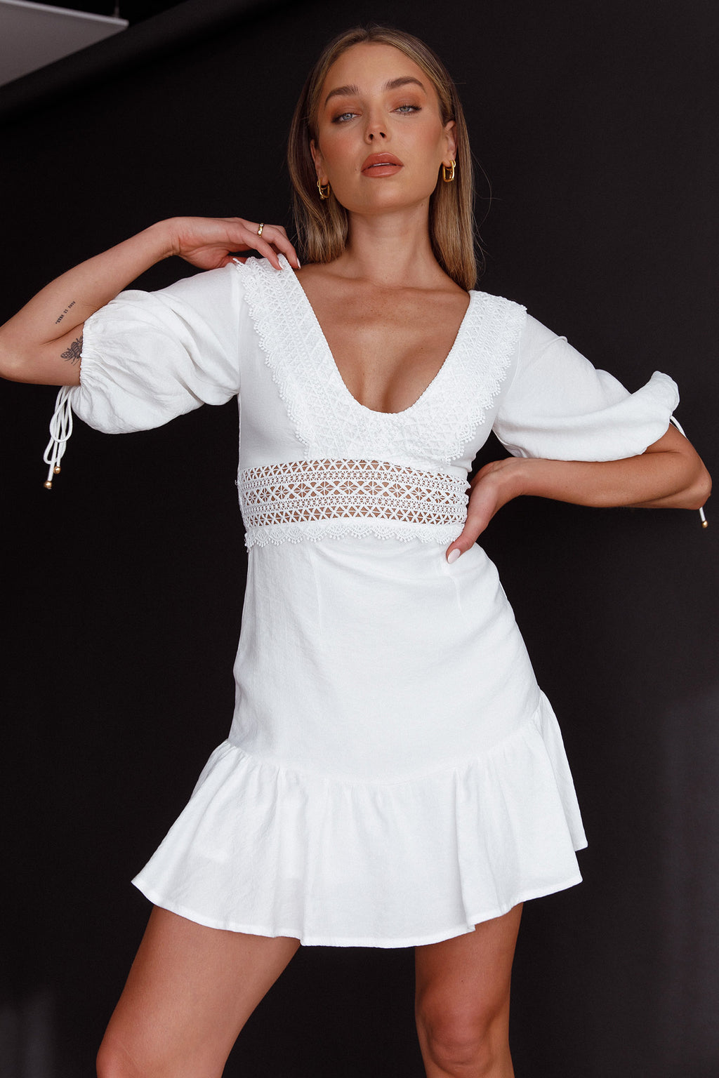 Vista Embroidery Trim Mini Dress White by Selfie Leslie Australia