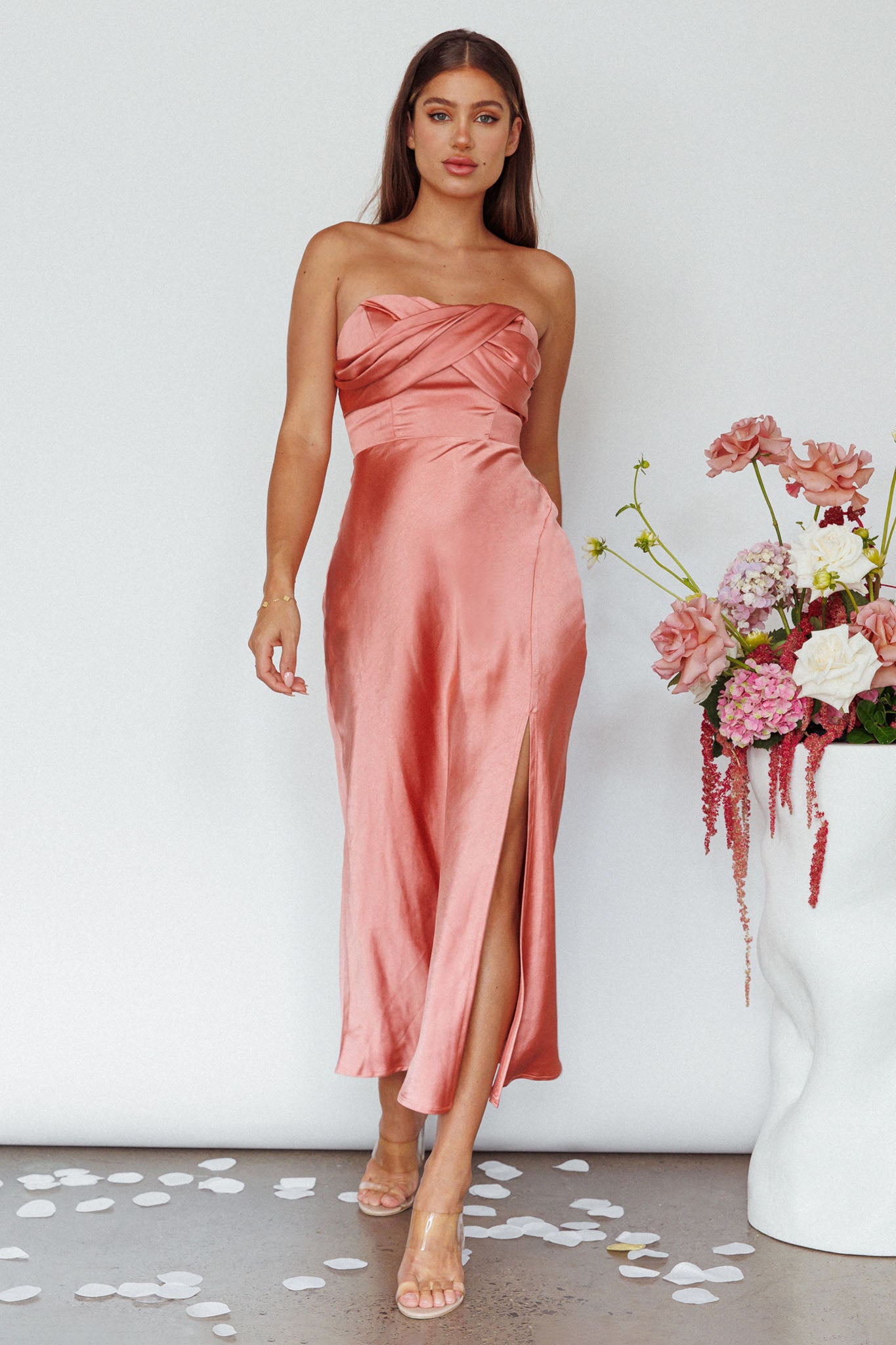 Yvette Wrap Neckline Midi Dress Desert Rose by Selfie Leslie Australia