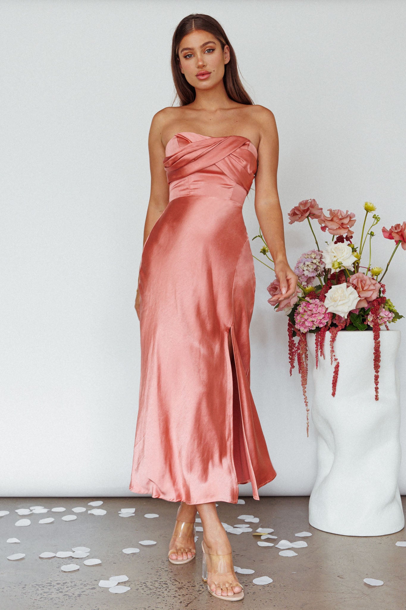 Yvette Wrap Neckline Midi Dress Desert Rose by Selfie Leslie Australia
