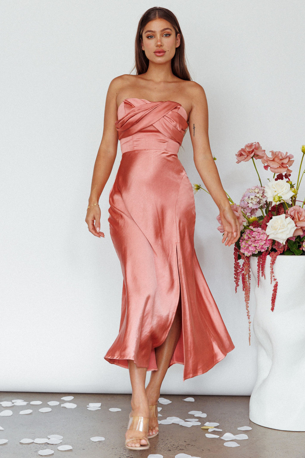 Yvette Wrap Neckline Midi Dress Desert Rose by Selfie Leslie Australia