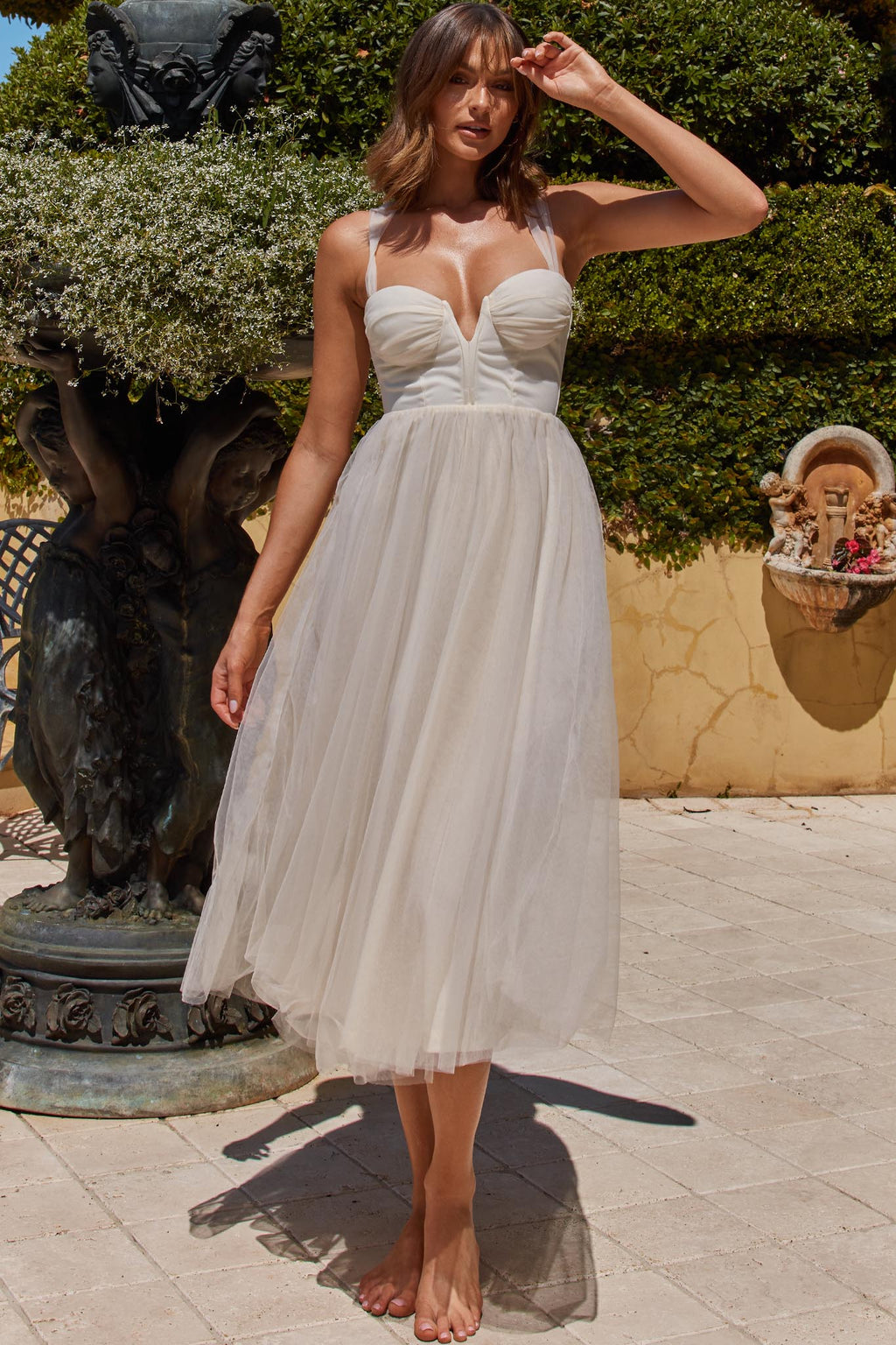 Surreal Lace-Up Back Tulle Midi Dress Butter by Selfie Leslie Australia