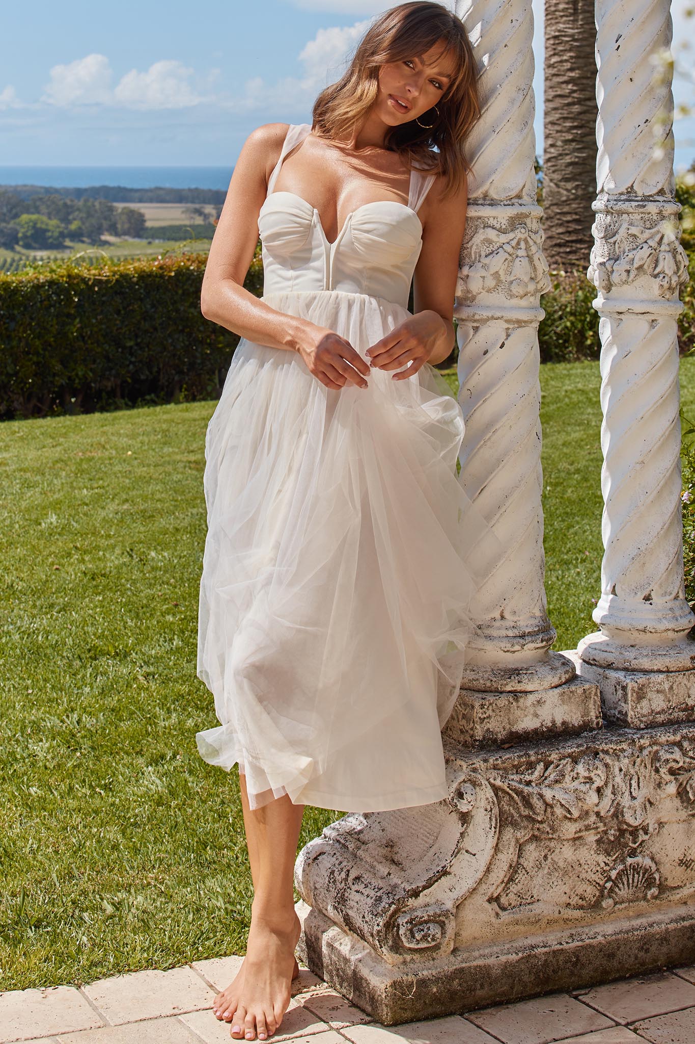 Surreal Lace-Up Back Tulle Midi Dress Butter by Selfie Leslie Australia