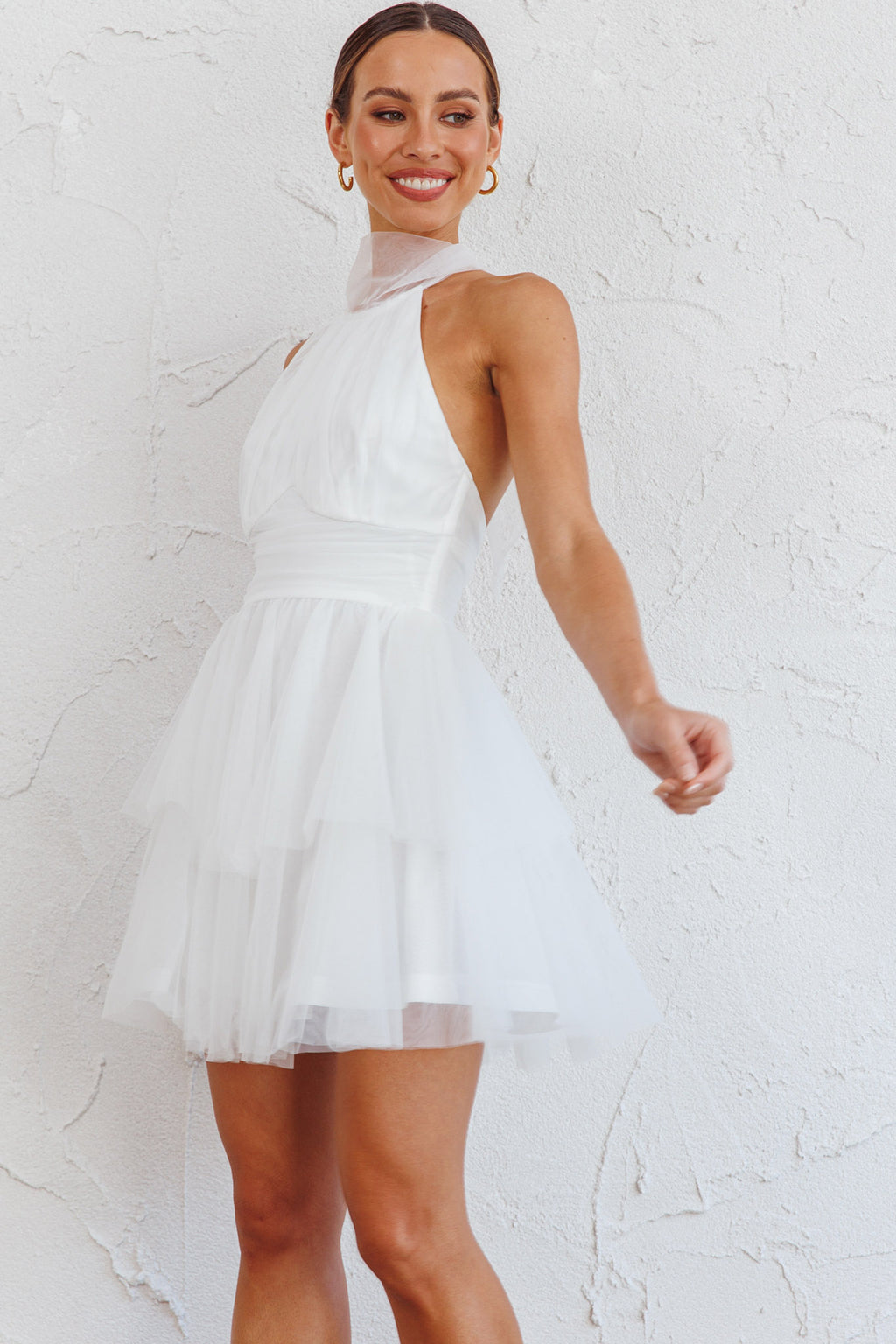 Andria Halterneck Tulle Mini Dress White by Selfie Leslie Australia