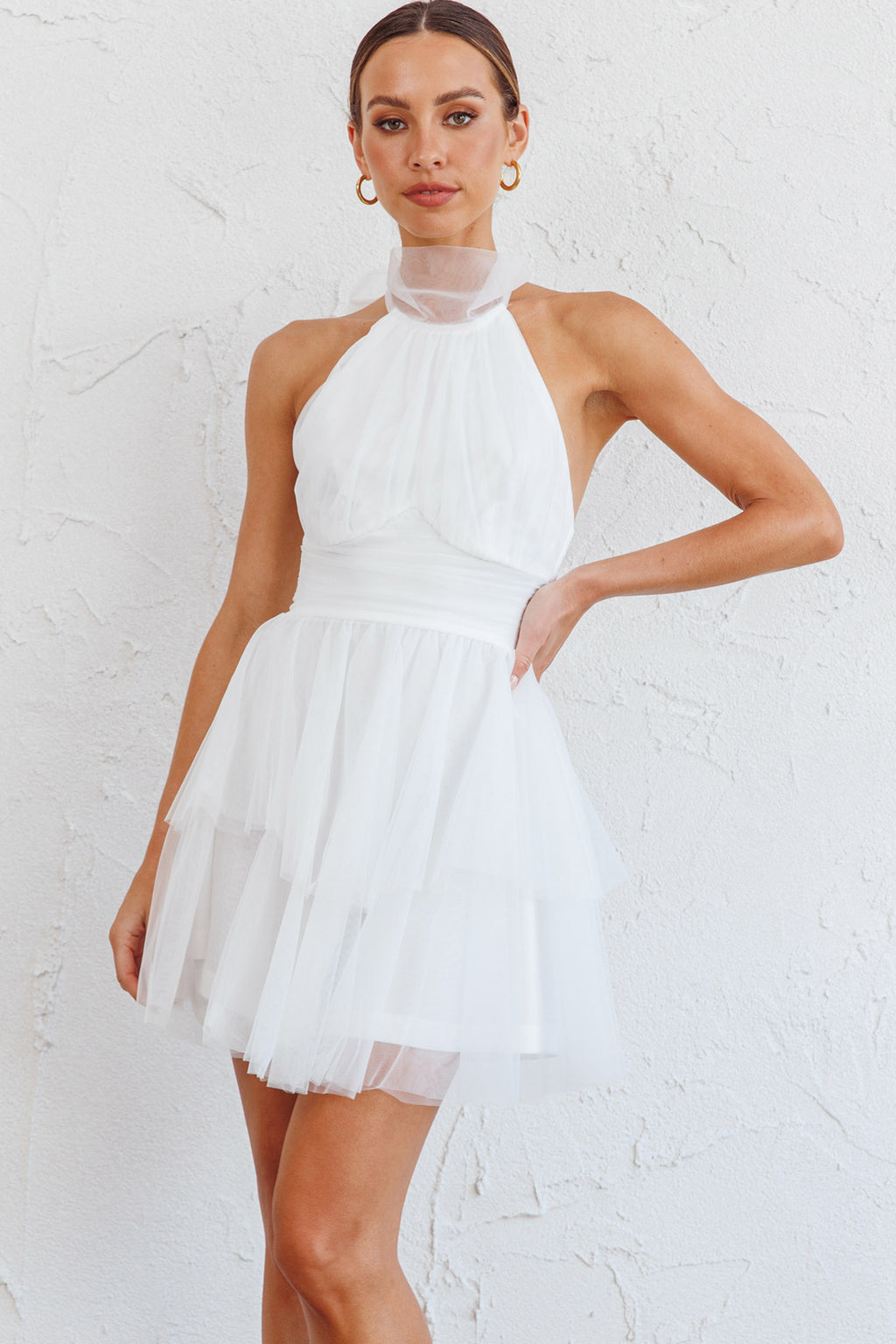 Andria Halterneck Tulle Mini Dress White by Selfie Leslie Australia