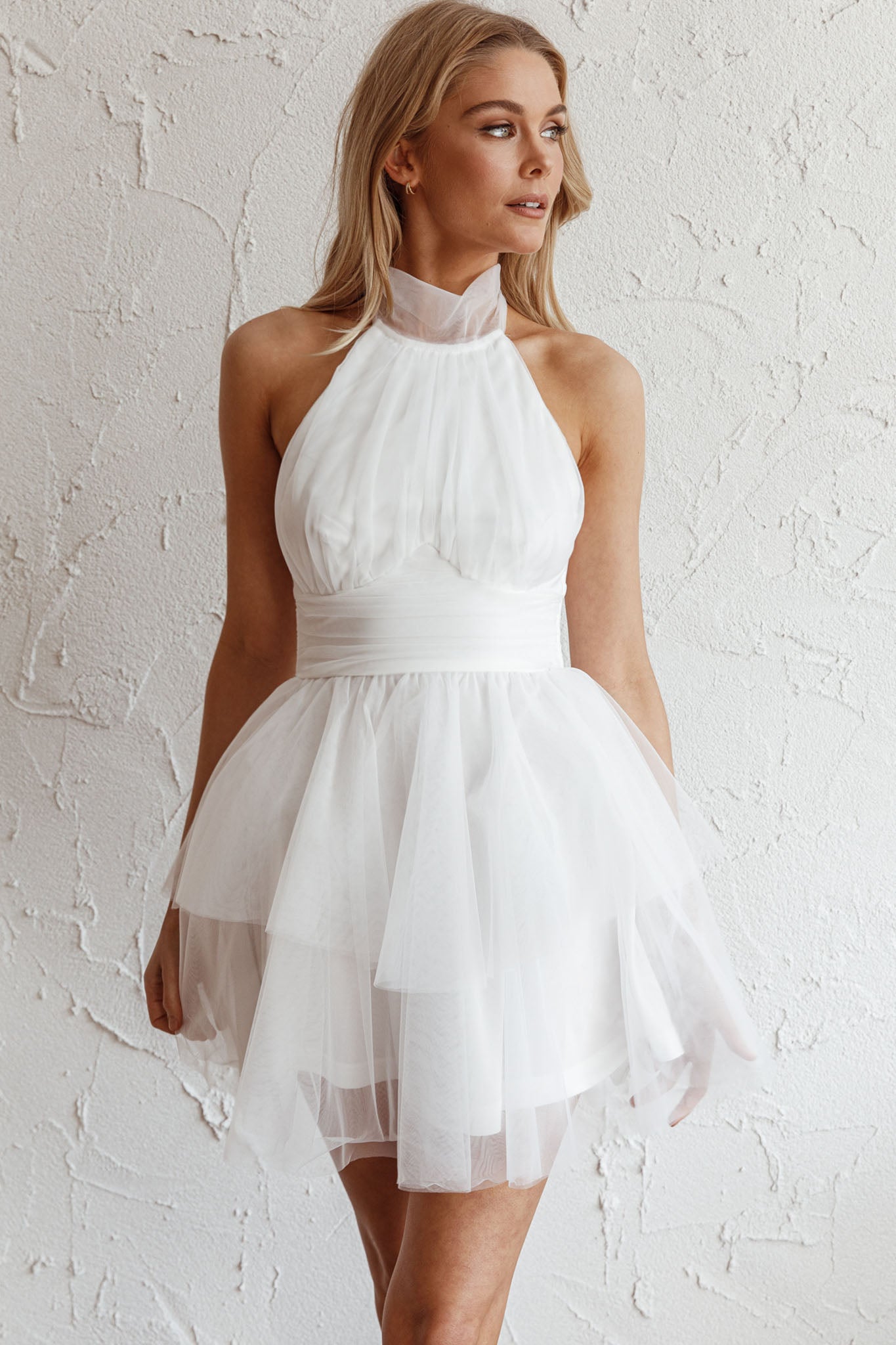Shop the Andria Halterneck Tulle Mini Dress White
