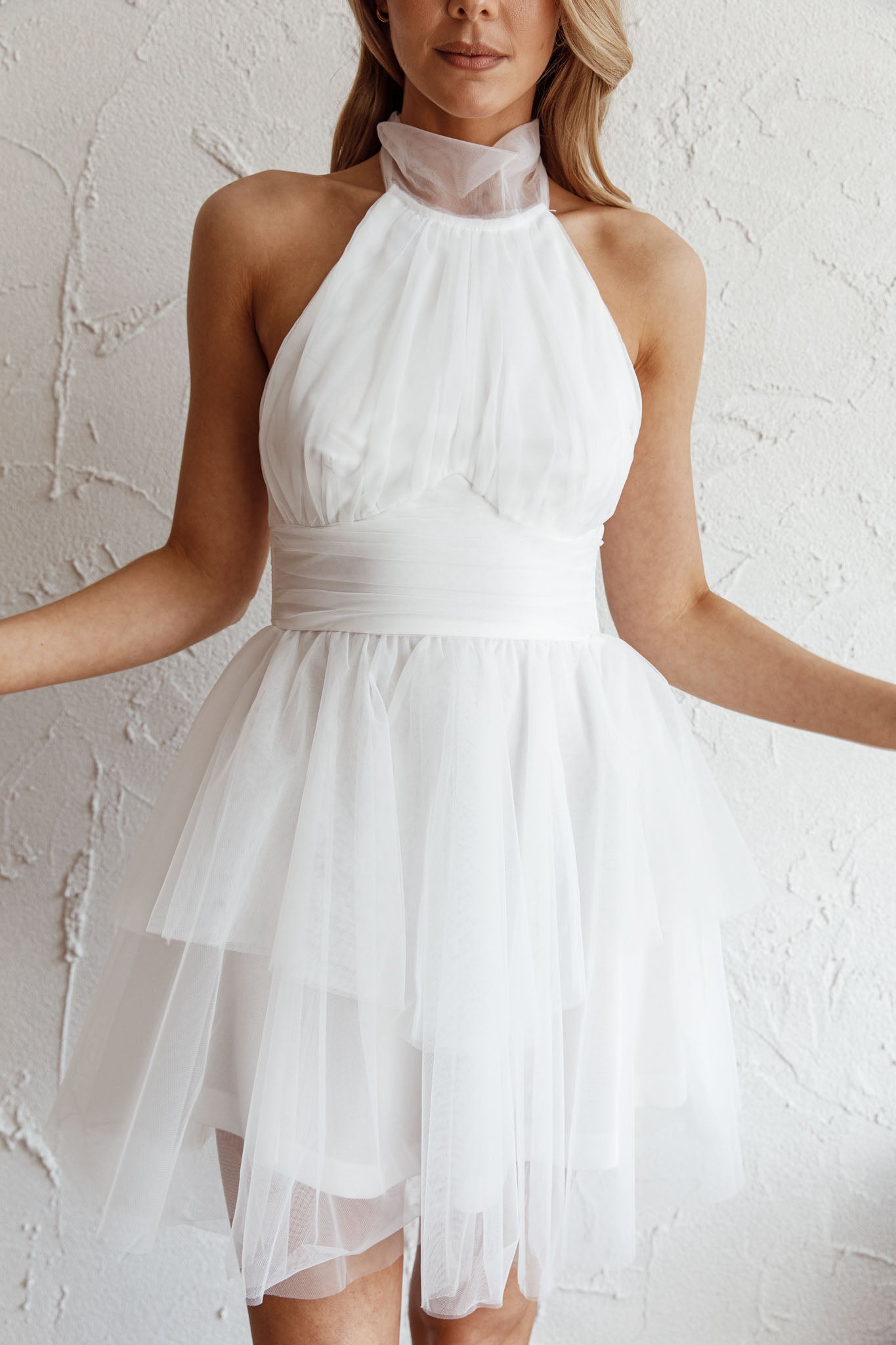Andria Halterneck Tulle Mini Dress White by Selfie Leslie Australia