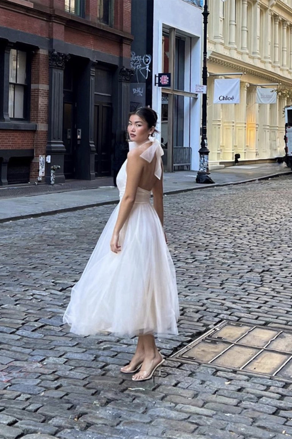 Andria Halterneck Tulle Midi Dress Ivory by Selfie Leslie Australia
