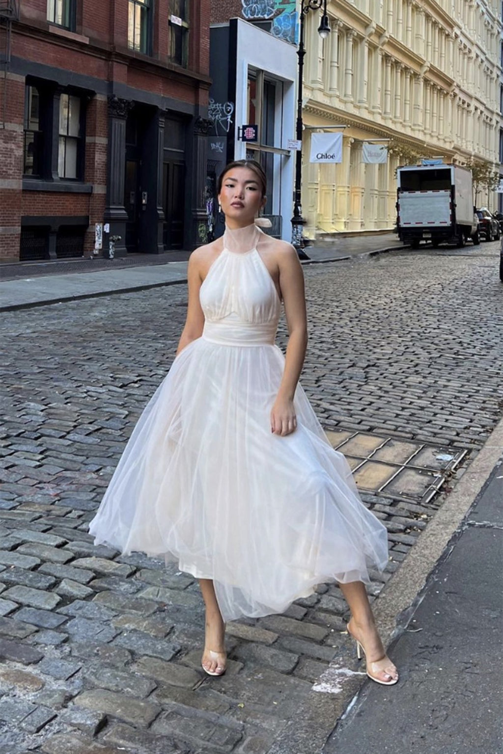 Andria Halterneck Tulle Midi Dress Ivory by Selfie Leslie Australia