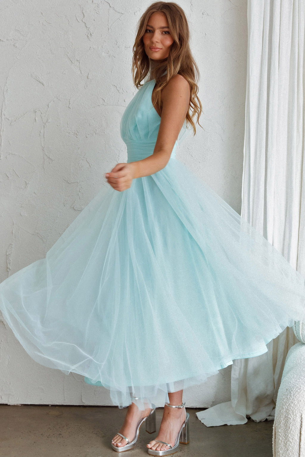 Andria Halterneck Tulle Midi Dress Mint by Selfie Leslie Australia