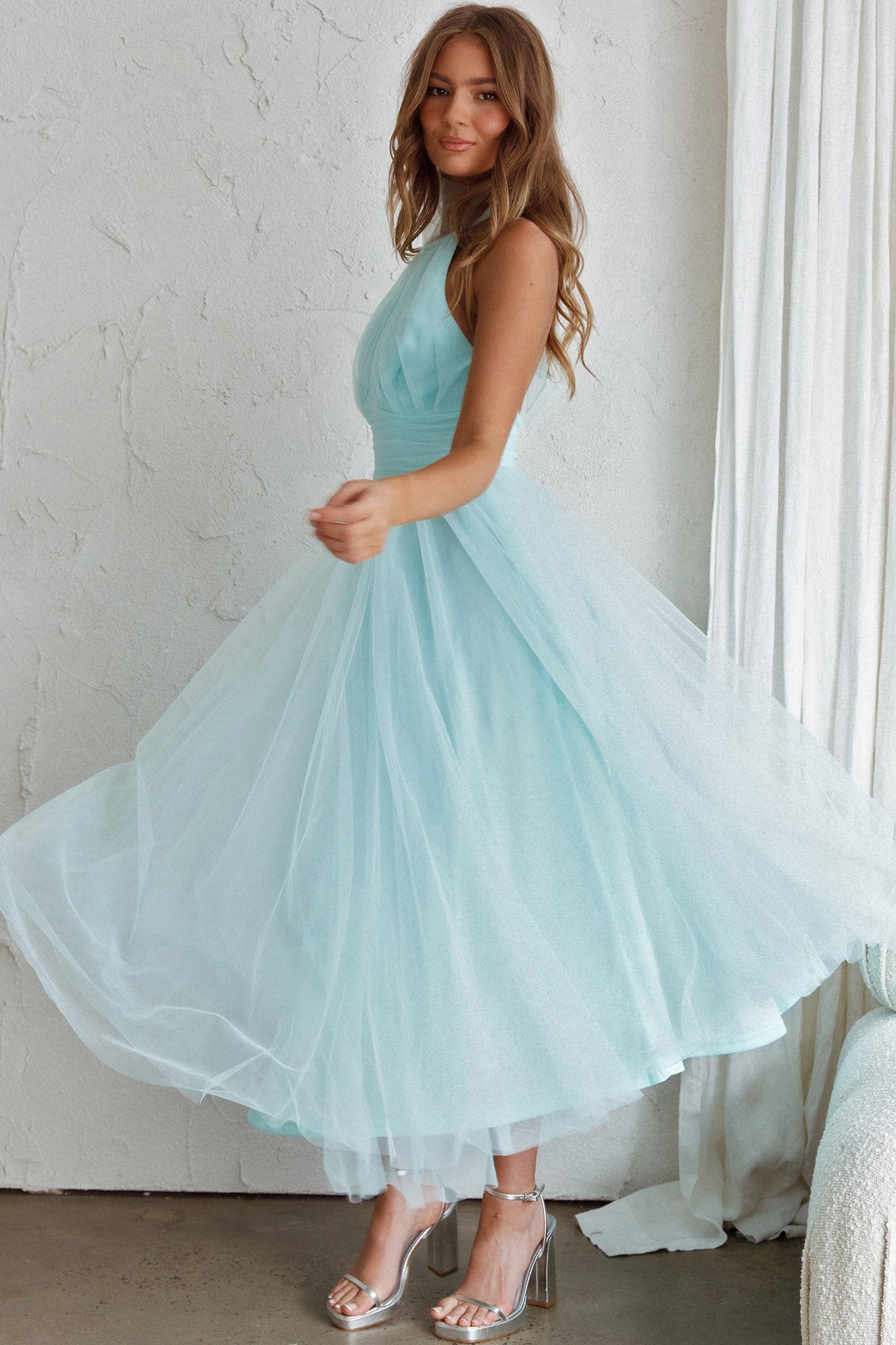 Andria Halterneck Tulle Midi Dress Mint by Selfie Leslie Australia