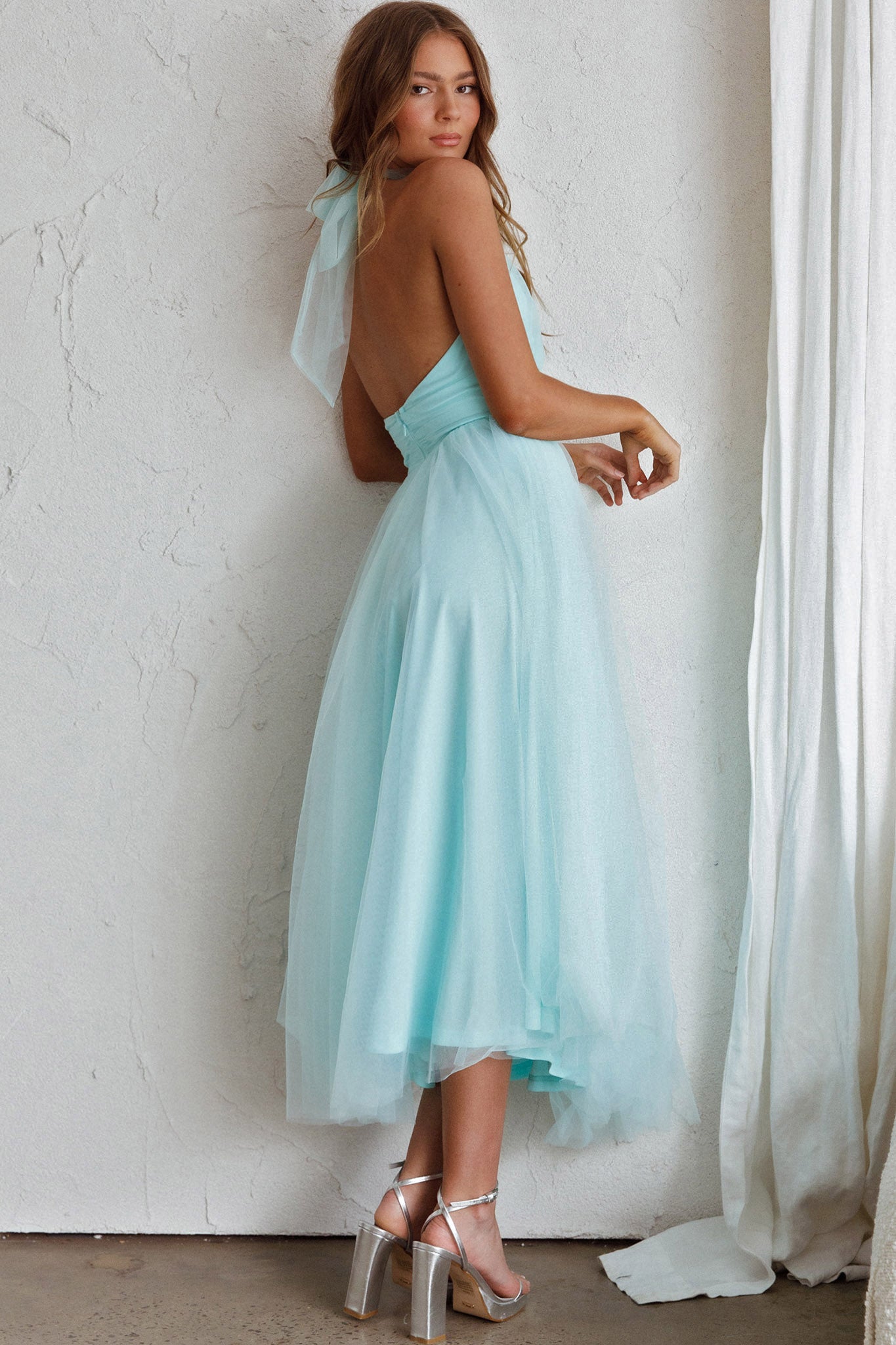 Andria Halterneck Tulle Midi Dress Mint by Selfie Leslie Australia
