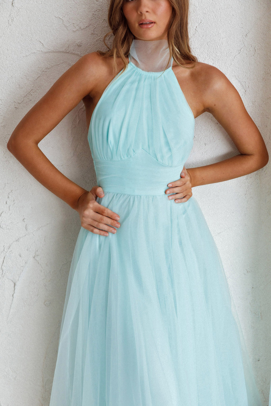 Andria Halterneck Tulle Midi Dress Mint by Selfie Leslie Australia