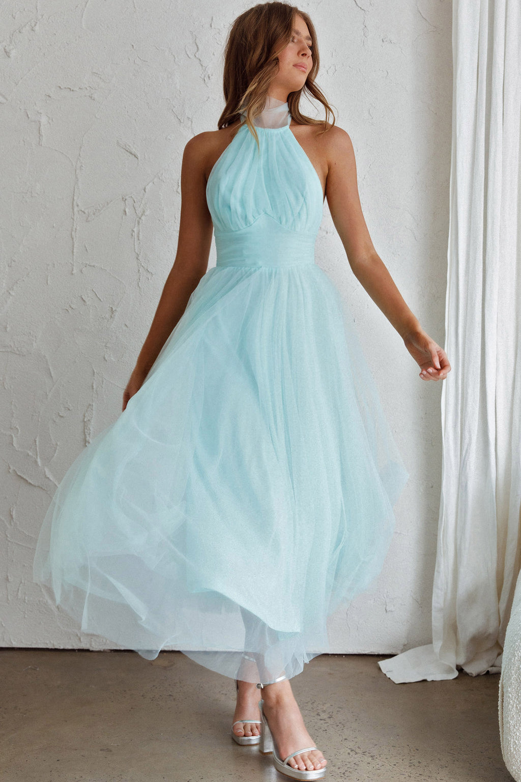 Andria Halterneck Tulle Midi Dress Mint by Selfie Leslie Australia