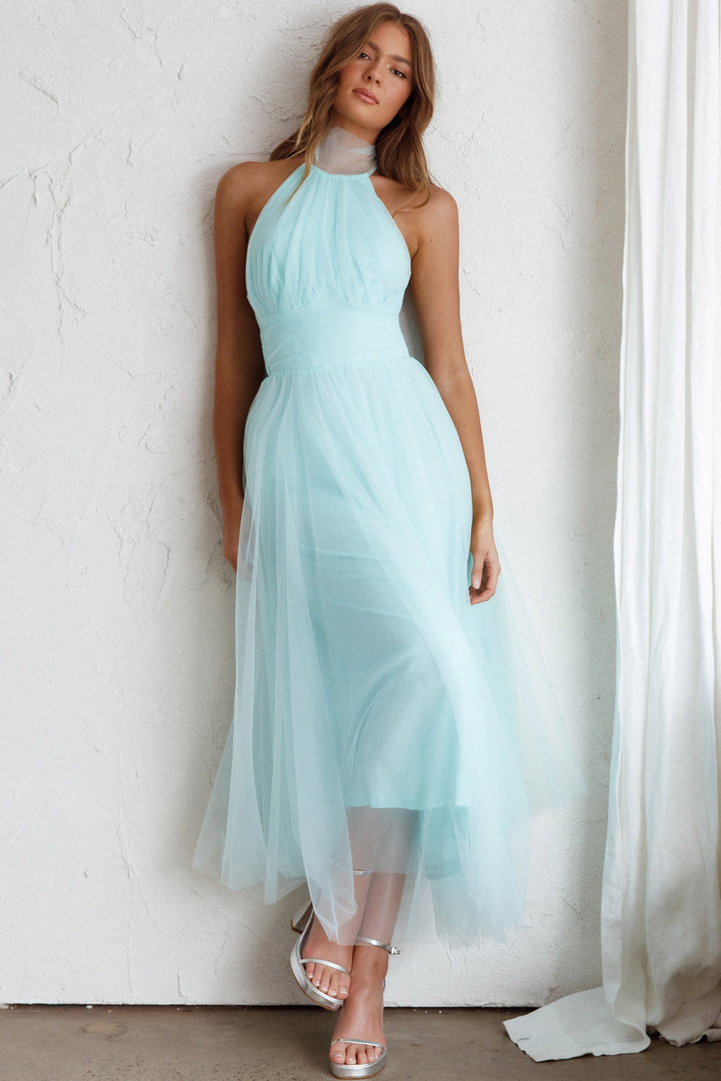 Andria Halterneck Tulle Midi Dress Mint by Selfie Leslie Australia