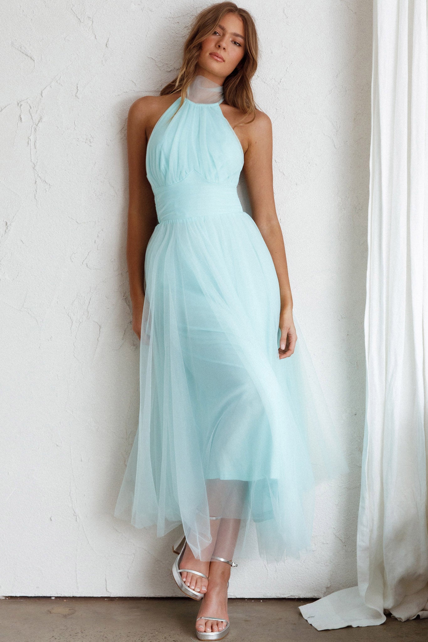 Andria Halterneck Tulle Midi Dress Mint by Selfie Leslie Australia