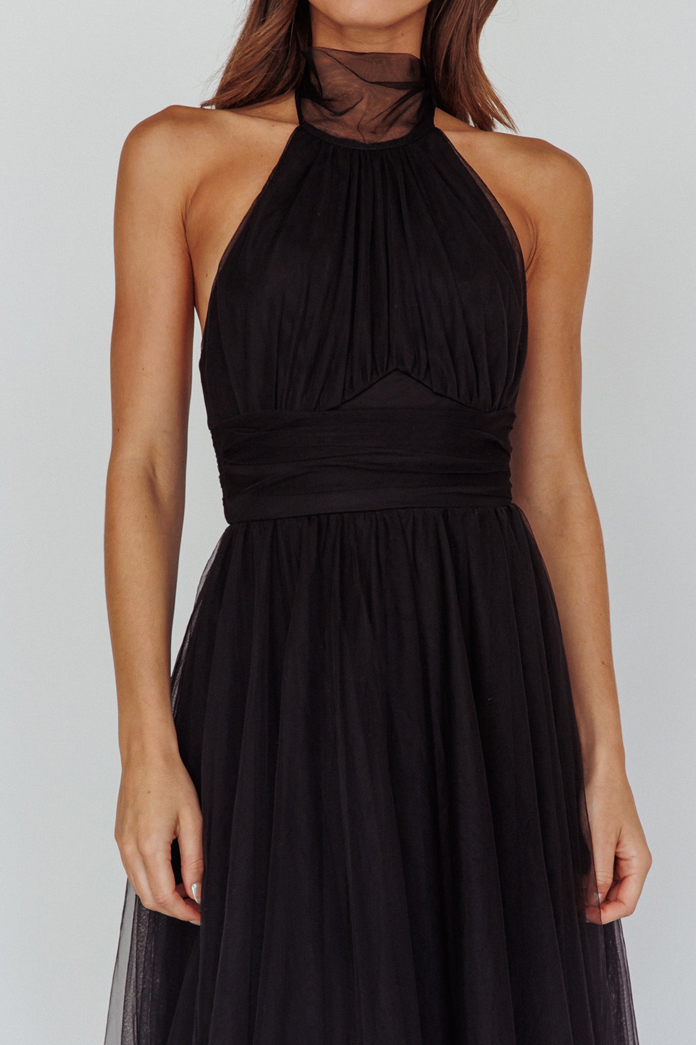 Andria Halterneck Tulle Midi Dress Black by Selfie Leslie Australia