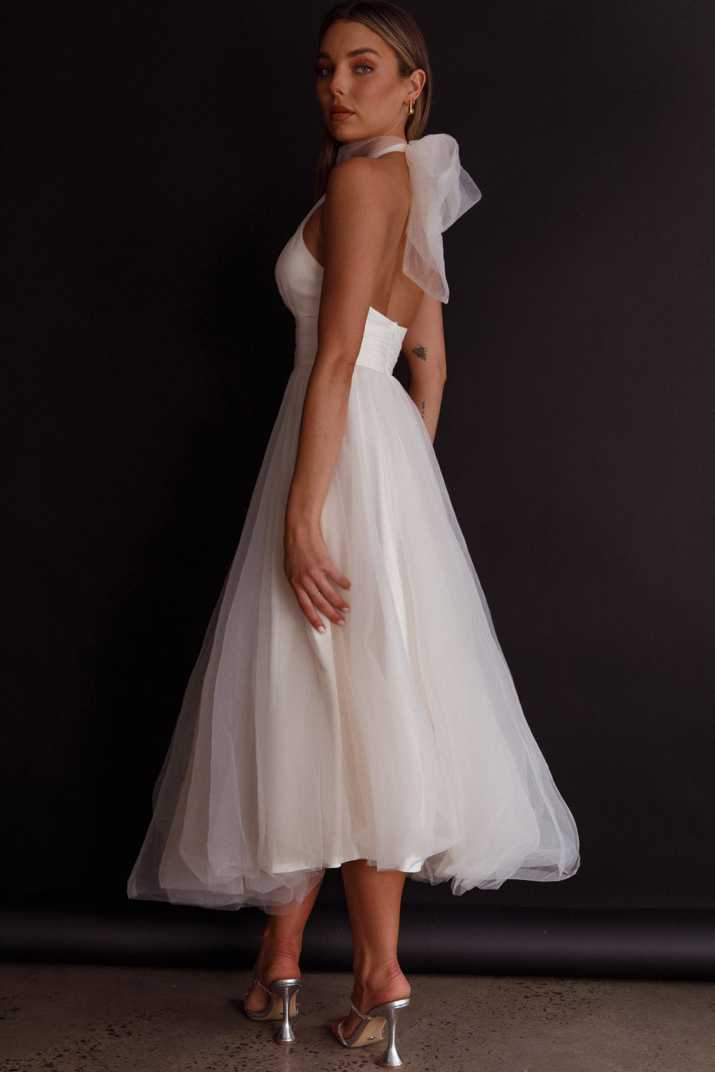 Andria Halterneck Tulle Midi Dress Ivory by Selfie Leslie