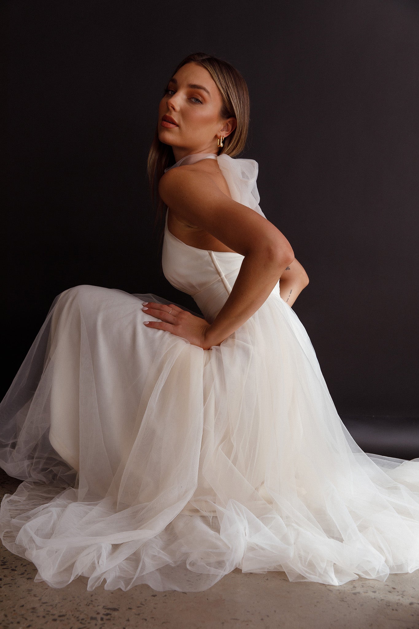 Andria Halterneck Tulle Midi Dress Ivory by Selfie Leslie