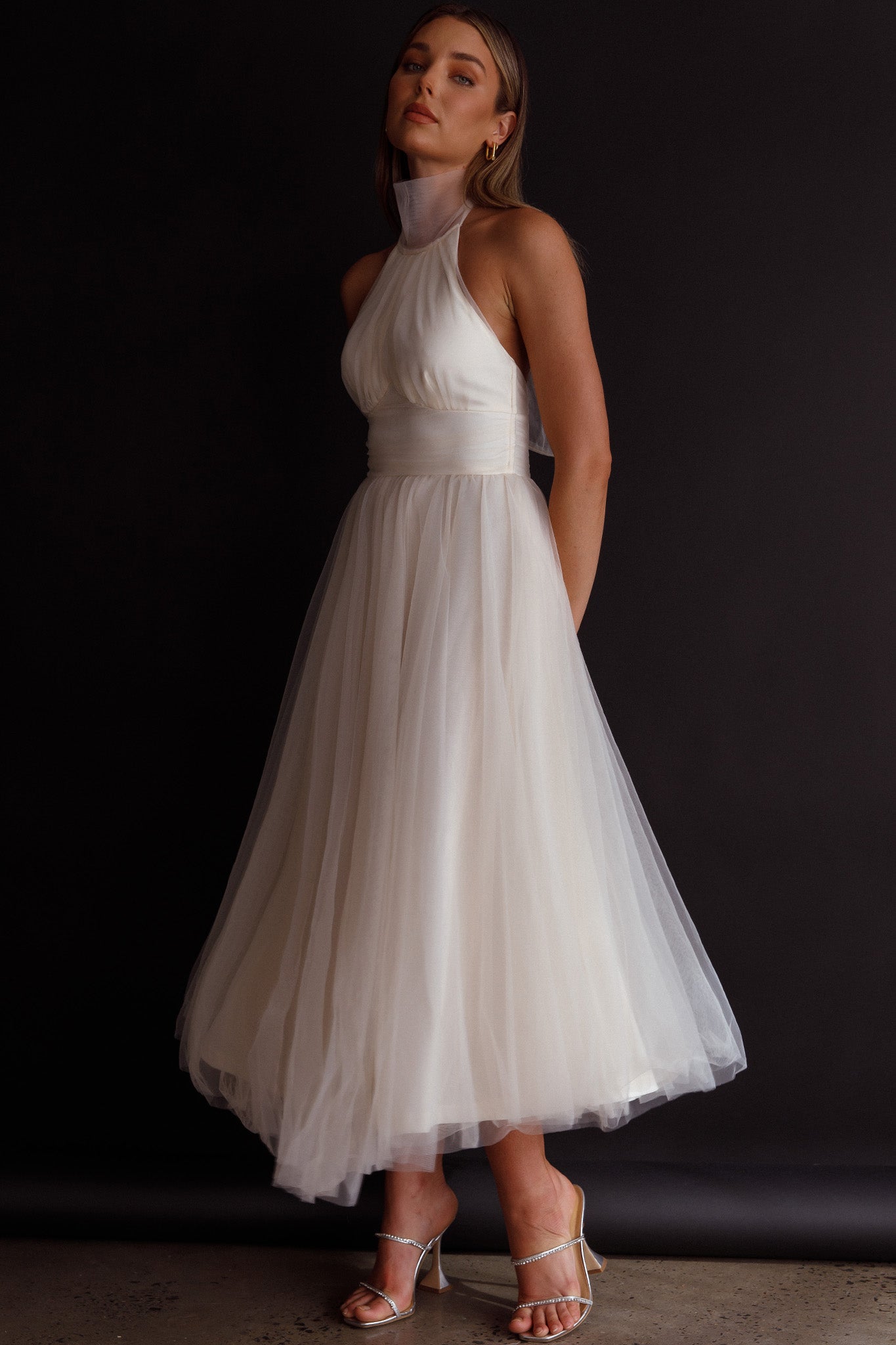 Andria Halterneck Tulle Midi Dress Ivory by Selfie Leslie