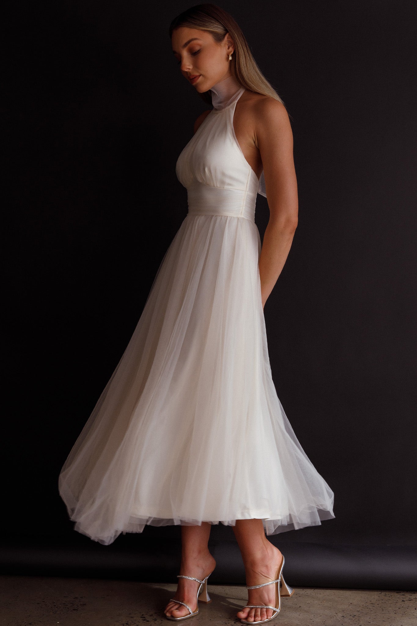 Andria Halterneck Tulle Midi Dress Ivory by Selfie Leslie