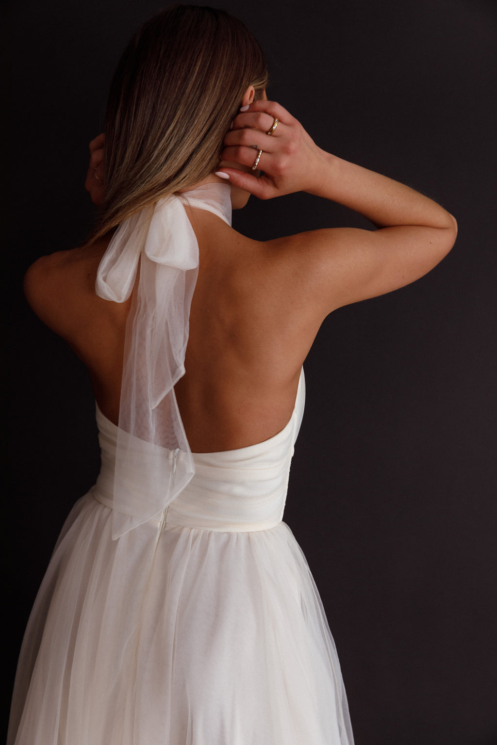 Andria Halterneck Tulle Midi Dress Ivory by Selfie Leslie