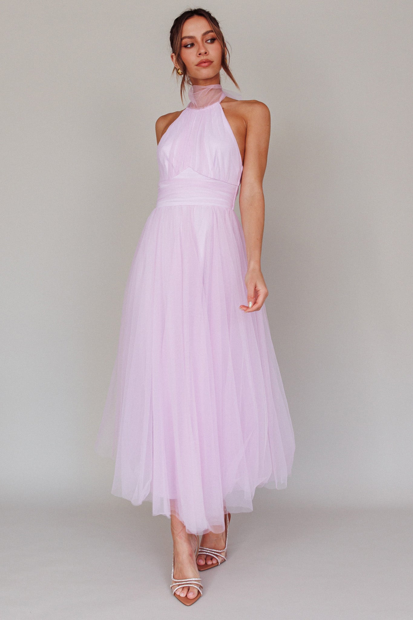 Andria Halterneck Tulle Midi Dress Light Lilac by Selfie Leslie Australia