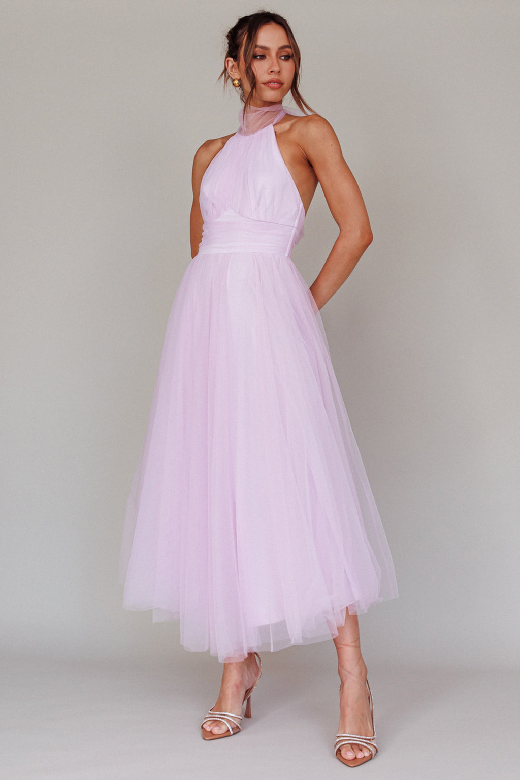 Andria Halterneck Tulle Midi Dress Light Lilac by Selfie Leslie Australia