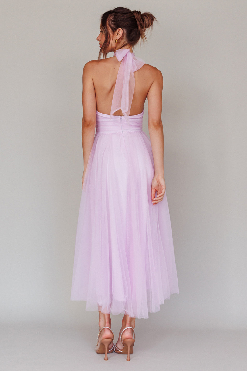 Andria Halterneck Tulle Midi Dress Light Lilac by Selfie Leslie Australia