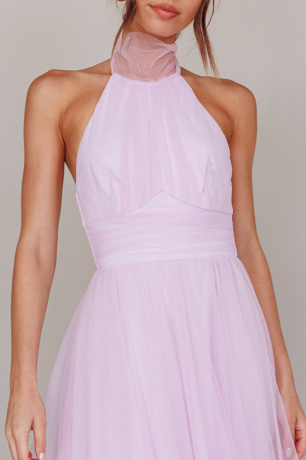 Andria Halterneck Tulle Midi Dress Light Lilac by Selfie Leslie Australia