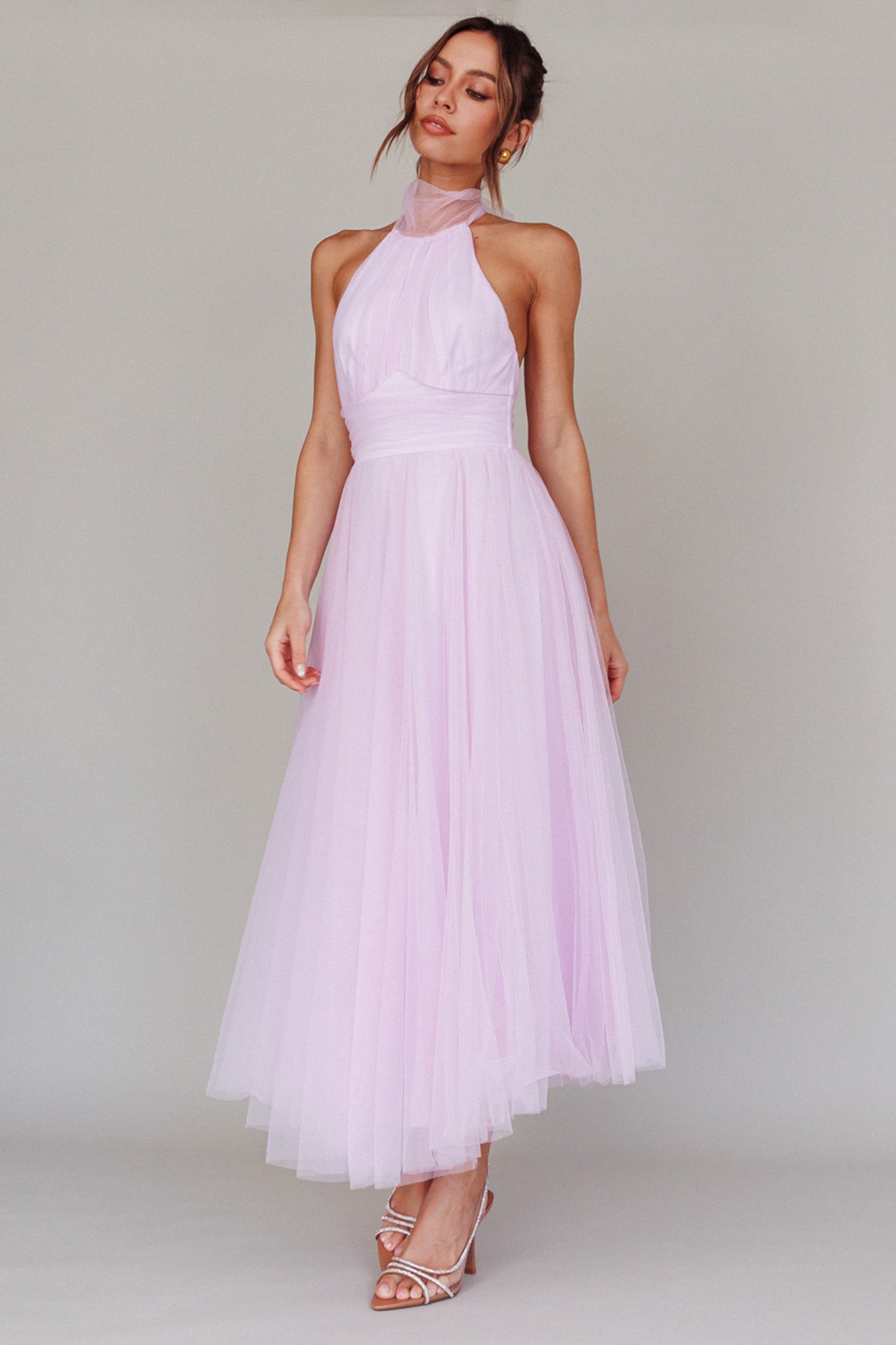 Andria Halterneck Tulle Midi Dress Light Lilac by Selfie Leslie Australia